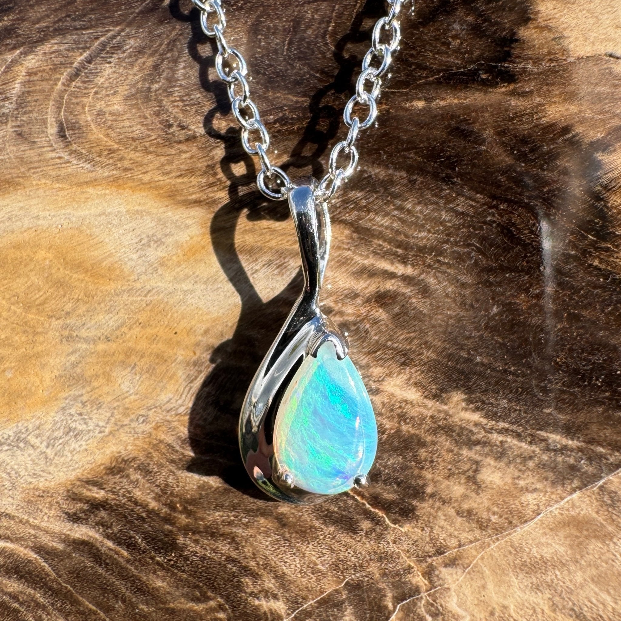 0.8ct Coober Pedy Opal Pendant Necklace ~ 'Fremantle Flash' | 925 Sterling Silver | Solid Australian Opal