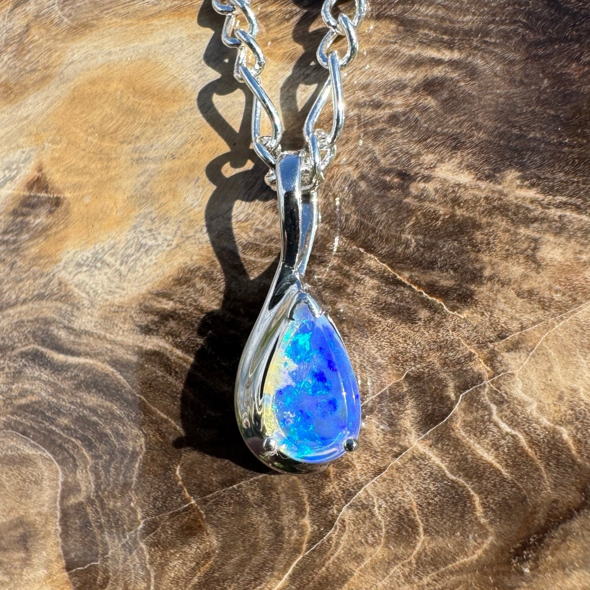 0.8ct Coober Pedy Opal Pendant Necklace ~ 'Kings Canyon Blue Sky' | 925 Sterling Silver | Solid Australian Opal