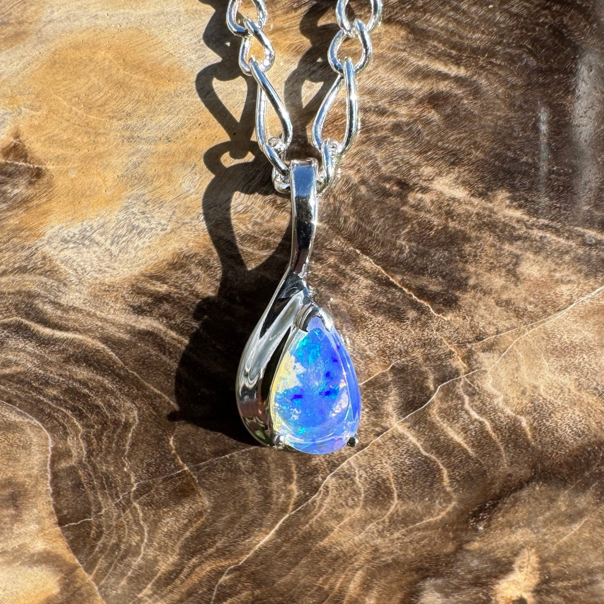 0.8ct Coober Pedy Opal Pendant Necklace ~ 'Kings Canyon Blue Sky' | 925 Sterling Silver | Solid Australian Opal
