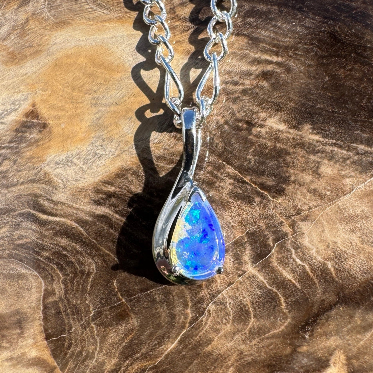 0.8ct Coober Pedy Opal Pendant Necklace ~ 'Kings Canyon Blue Sky' | 925 Sterling Silver | Solid Australian Opal