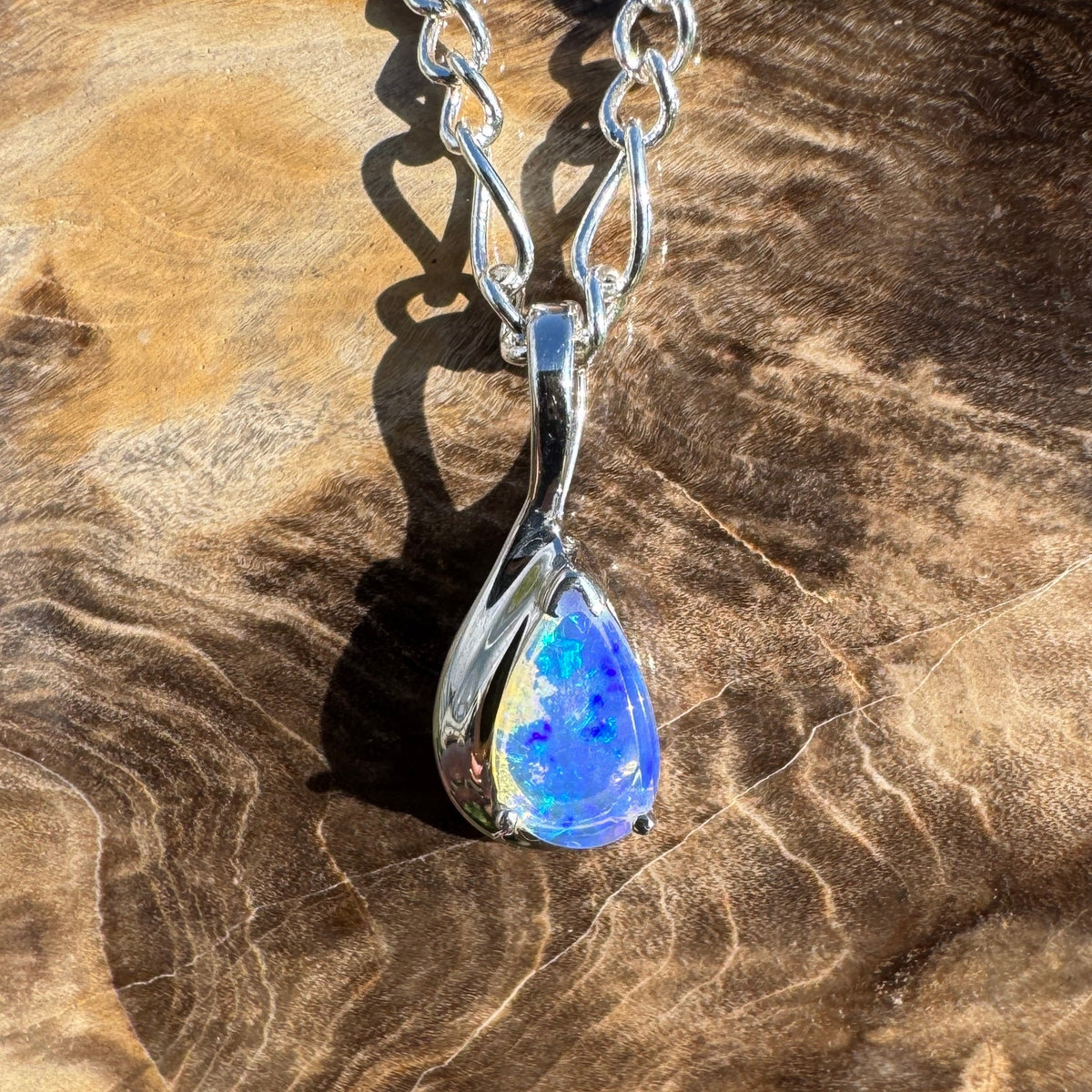 0.8ct Coober Pedy Opal Pendant Necklace ~ 'Kings Canyon Blue Sky' | 925 Sterling Silver | Solid Australian Opal