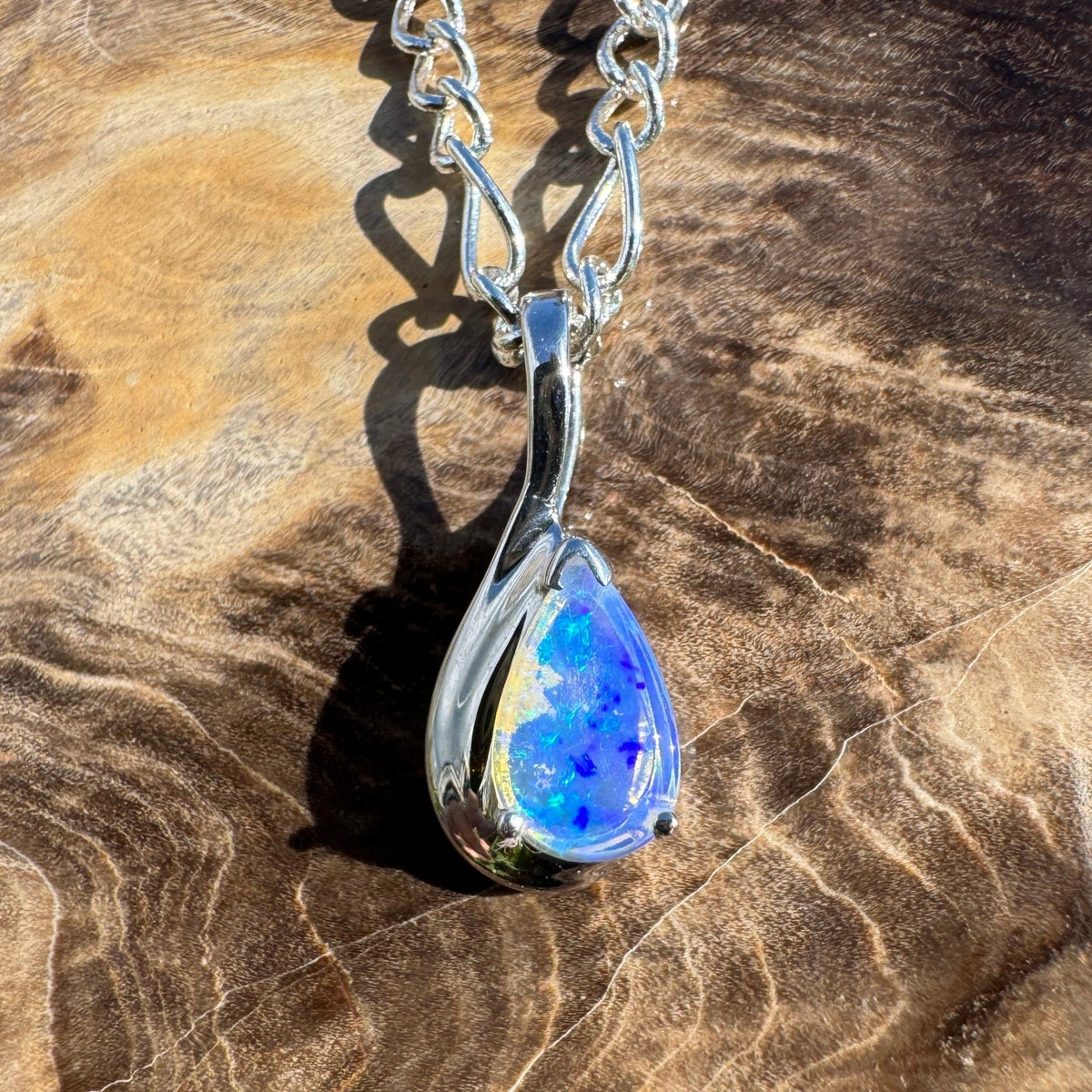0.8ct Coober Pedy Opal Pendant Necklace ~ 'Kings Canyon Blue Sky' | 925 Sterling Silver | Solid Australian Opal
