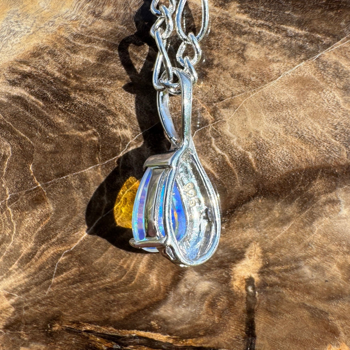 0.8ct Coober Pedy Opal Pendant Necklace ~ 'Kings Canyon Blue Sky' | 925 Sterling Silver | Solid Australian Opal