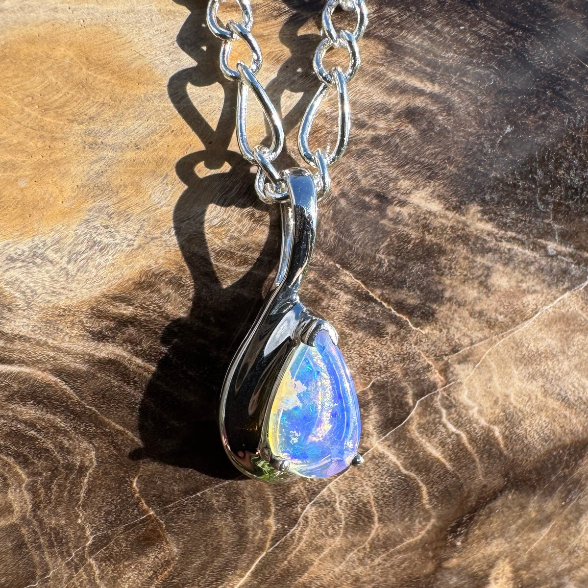 0.8ct Coober Pedy Opal Pendant Necklace ~ 'Kings Canyon Blue Sky' | 925 Sterling Silver | Solid Australian Opal