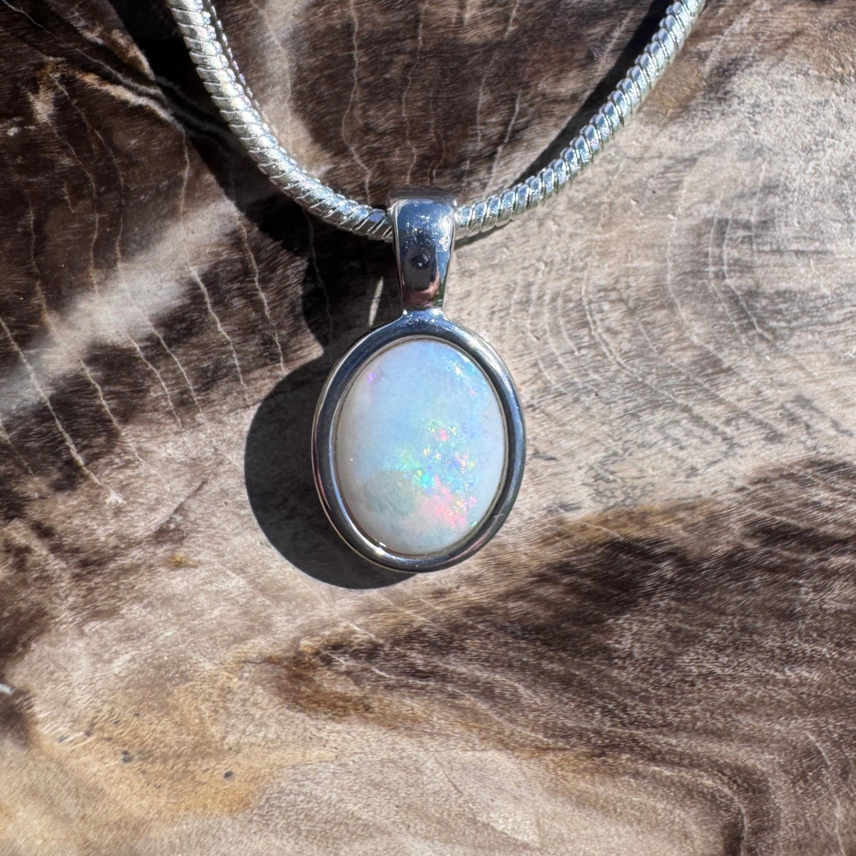 0.8ct Coober Pedy Opal Pendant Necklace ~ 'Mataranka Glow' | 925 Sterling Silver | Solid Australian Opal