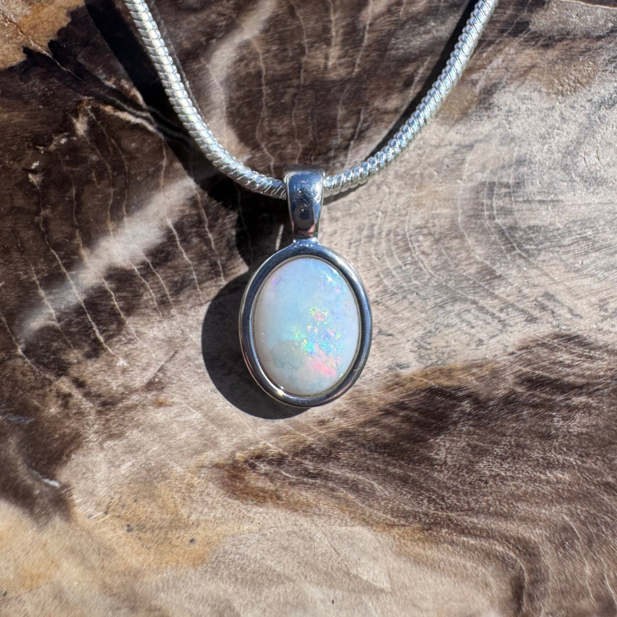 0.8ct Coober Pedy Opal Pendant Necklace ~ 'Mataranka Glow' | 925 Sterling Silver | Solid Australian Opal