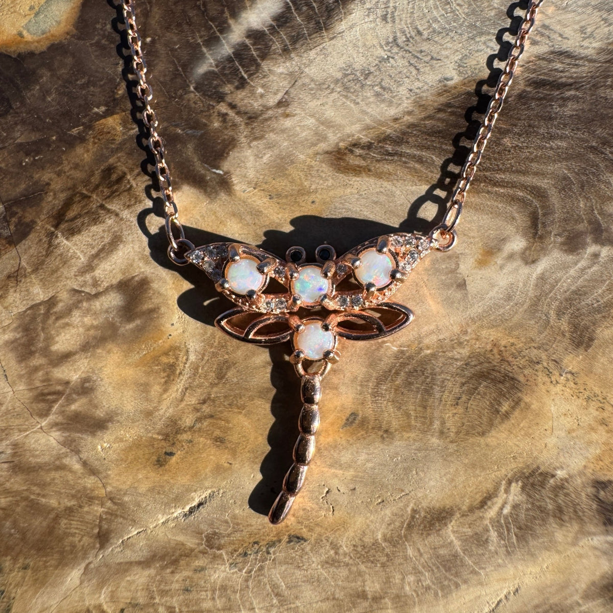0.8ct Coober Pedy Opal Pendant Necklace ~ 'Mole Creek Flutter' | Rose Gold Coated 925 Sterling Silver | Solid Australian Opal