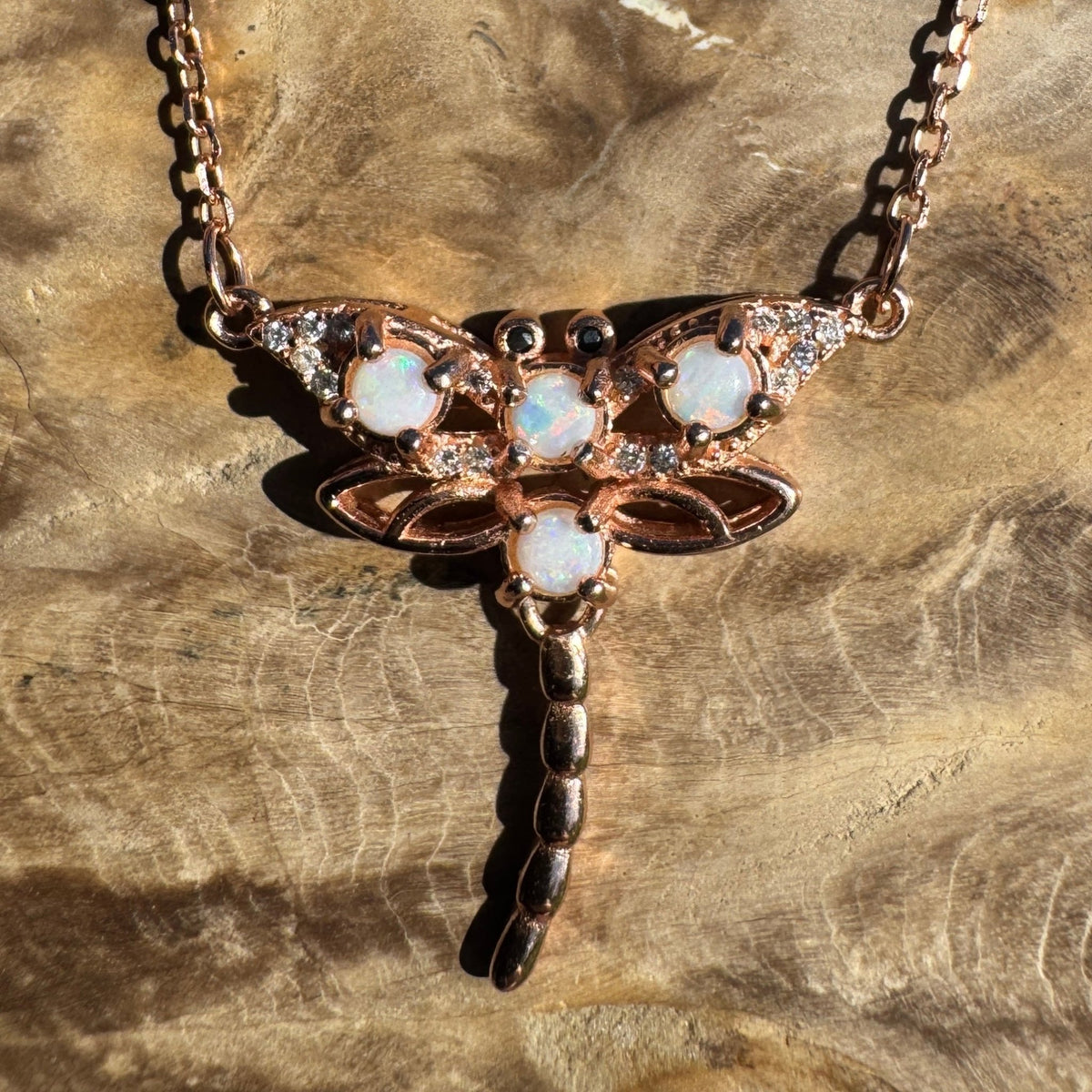 0.8ct Coober Pedy Opal Pendant Necklace ~ 'Mole Creek Flutter' | Rose Gold Coated 925 Sterling Silver | Solid Australian Opal