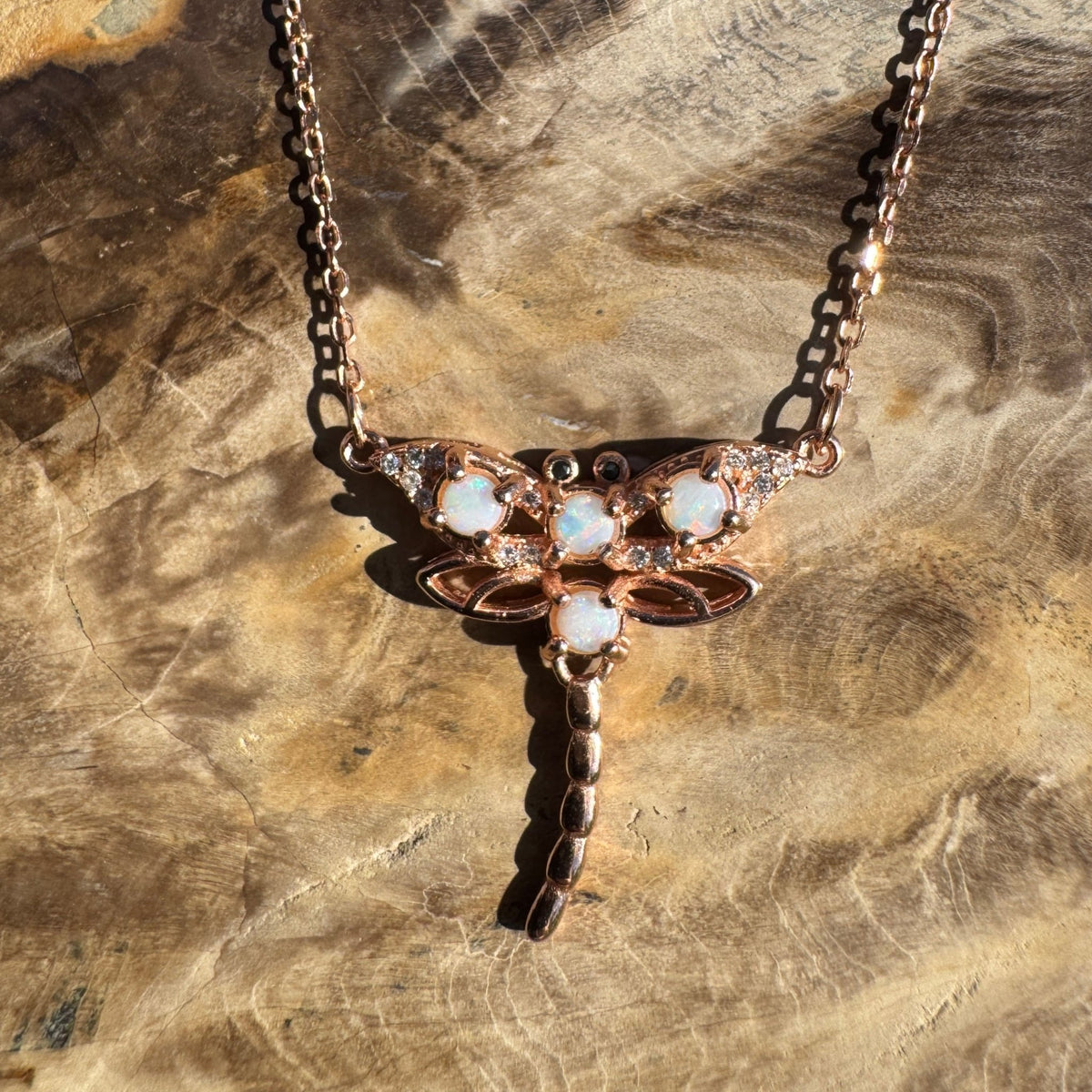 0.8ct Coober Pedy Opal Pendant Necklace ~ 'Mole Creek Flutter' | Rose Gold Coated 925 Sterling Silver | Solid Australian Opal