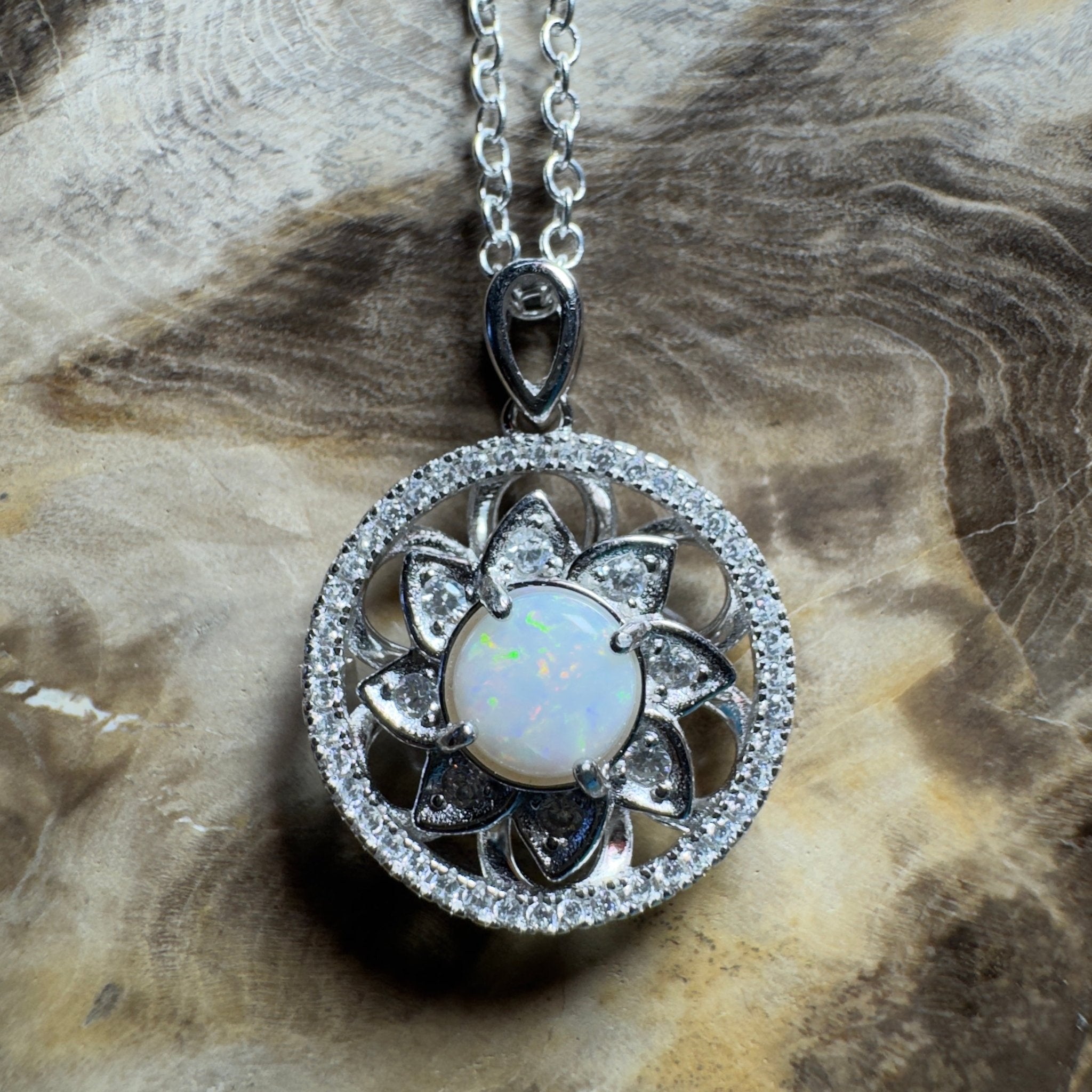 0.8ct Coober Pedy Opal Pendant Necklace ~ 'Whitsunday Reef Halo' | 925 Sterling Silver | Solid Australian Opal