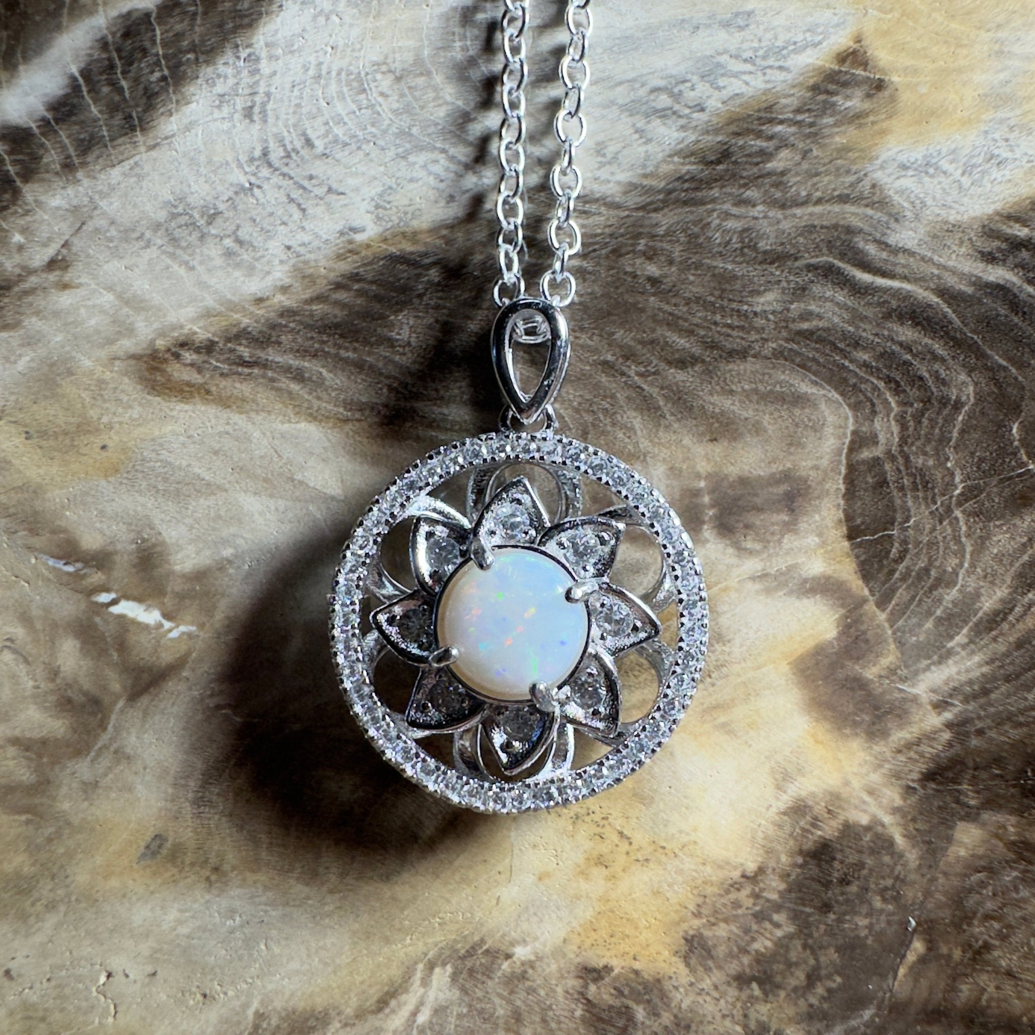 0.8ct Coober Pedy Opal Pendant Necklace ~ 'Whitsunday Reef Halo' | 925 Sterling Silver | Solid Australian Opal