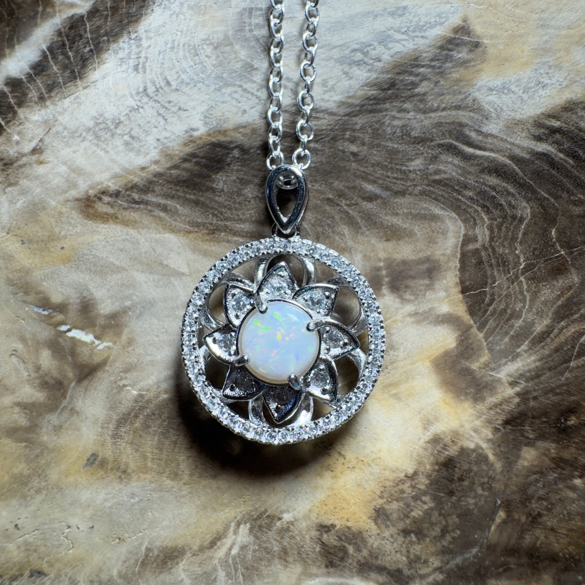 0.8ct Coober Pedy Opal Pendant Necklace ~ 'Whitsunday Reef Halo' | 925 Sterling Silver | Solid Australian Opal