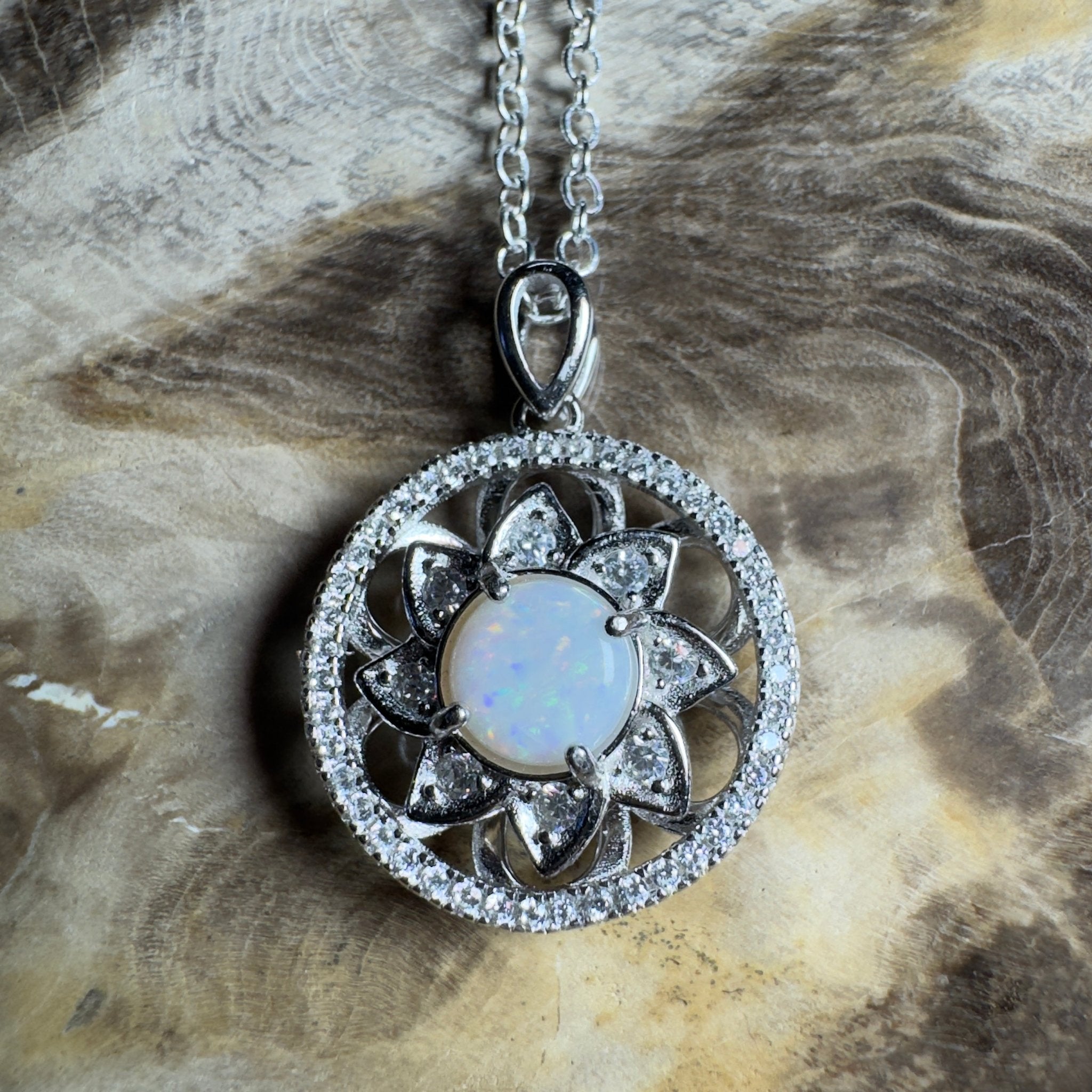 0.8ct Coober Pedy Opal Pendant Necklace ~ 'Whitsunday Reef Halo' | 925 Sterling Silver | Solid Australian Opal