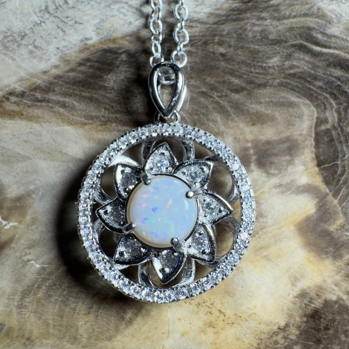 0.8ct Coober Pedy Opal Pendant Necklace ~ 'Whitsunday Reef Halo' | 925 Sterling Silver | Solid Australian Opal