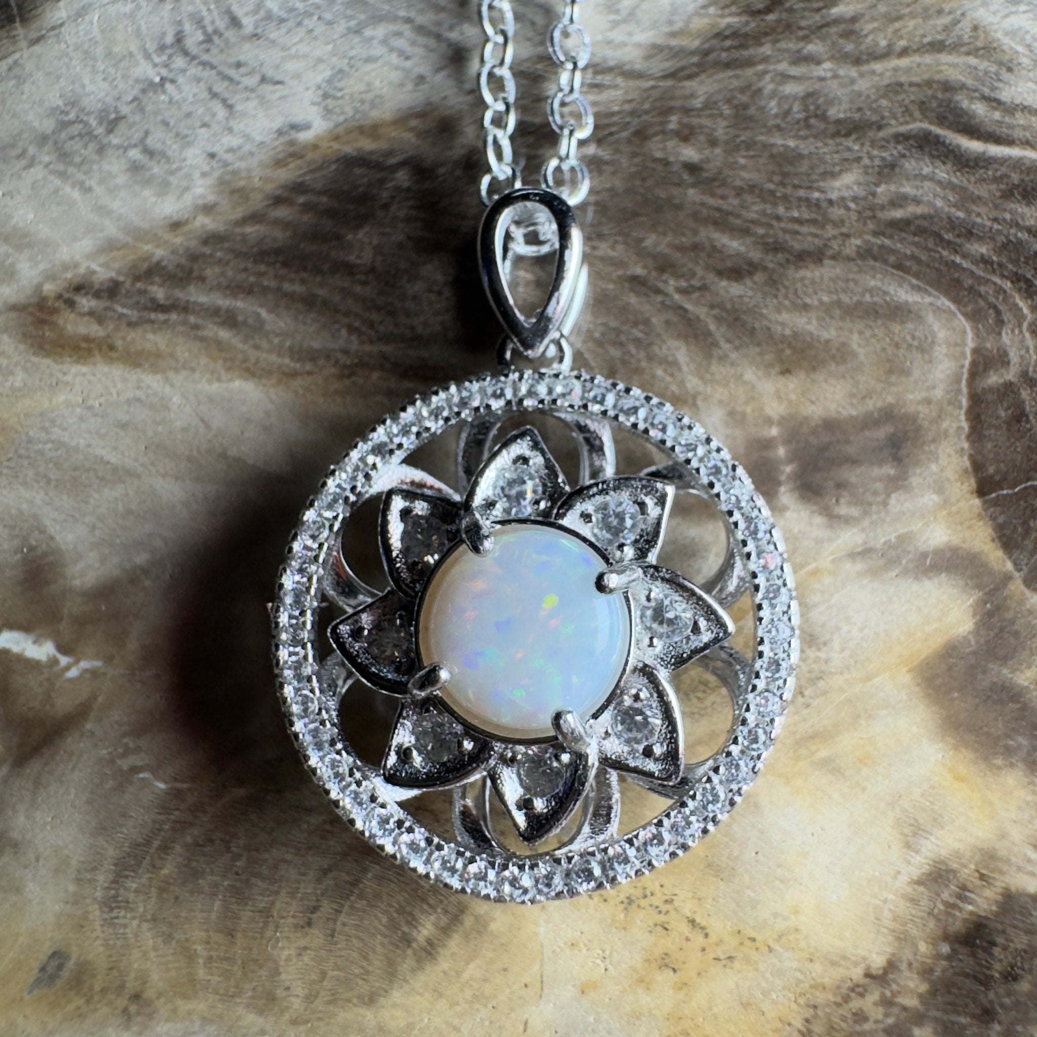 0.8ct Coober Pedy Opal Pendant Necklace ~ 'Whitsunday Reef Halo' | 925 Sterling Silver | Solid Australian Opal