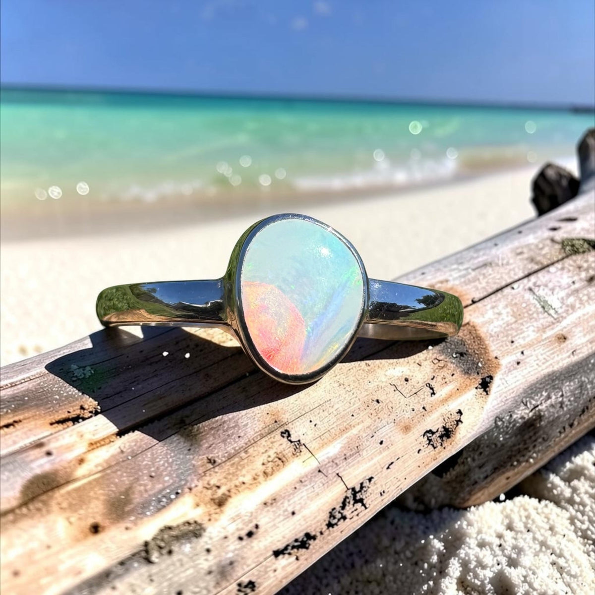 0.8ct Coober Pedy Opal Ring ~ 'Ellery Creek Blue' | 925 Sterling Silver | Solid Australian Opal