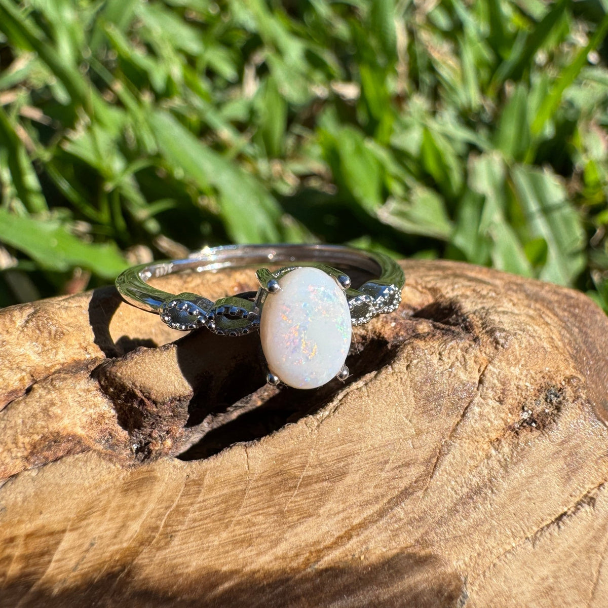 0.8ct Coober Pedy Opal Ring ~ 'Nullarbor Clouds' | 925 Sterling Silver | Solid Australian Opal