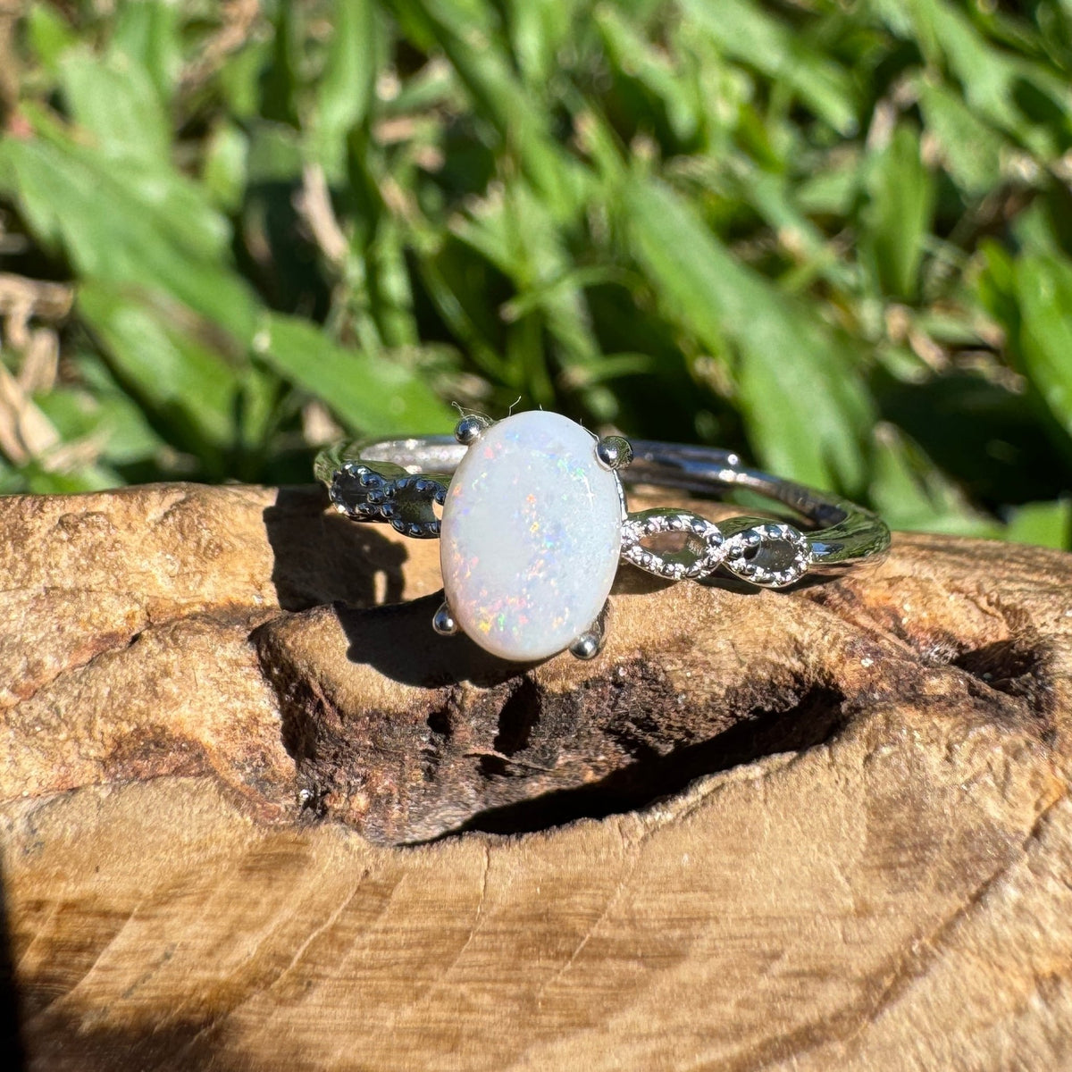 0.8ct Coober Pedy Opal Ring ~ 'Nullarbor Clouds' | 925 Sterling Silver | Solid Australian Opal