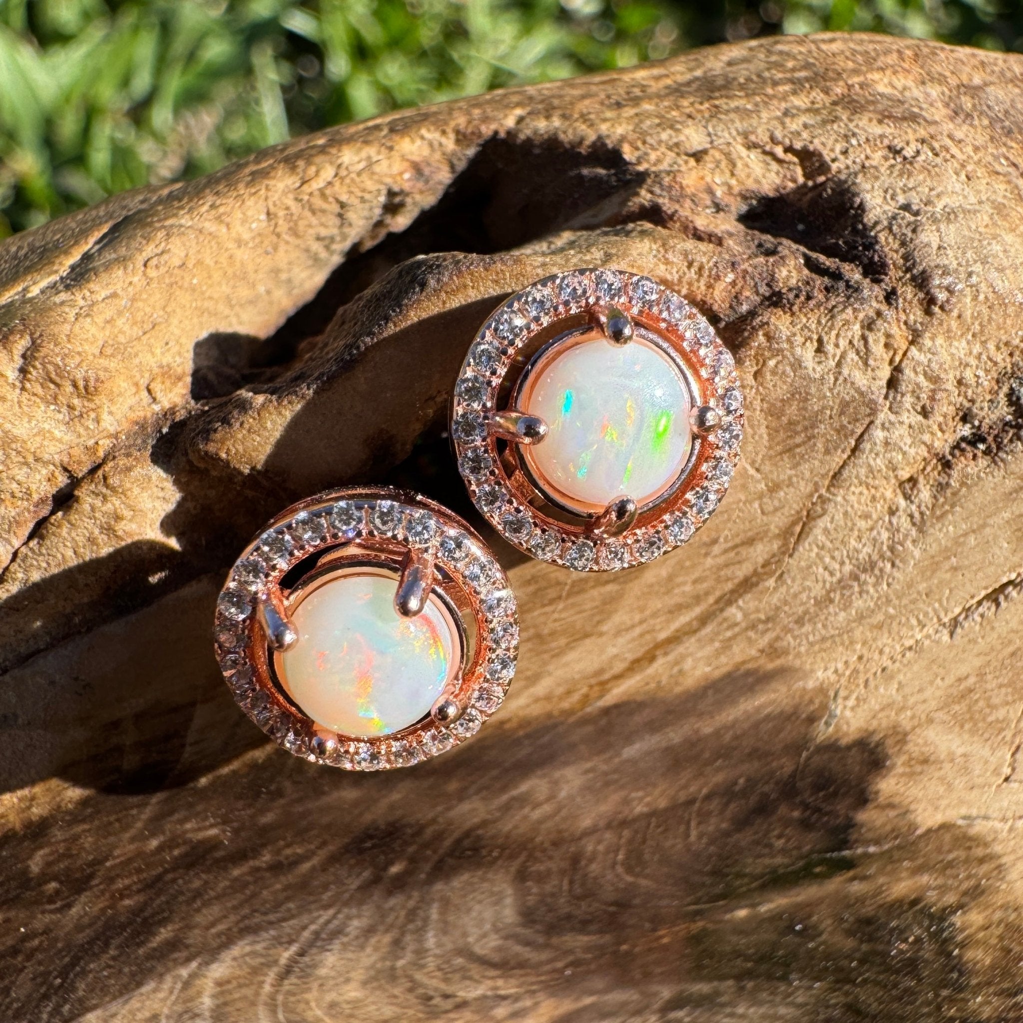 0.8ct Coober Pedy Opal Stud Earrings ~ 'Beechworth Twin Studs' | Rose Gold Coated 925 Sterling Silver | Solid Australian Opal