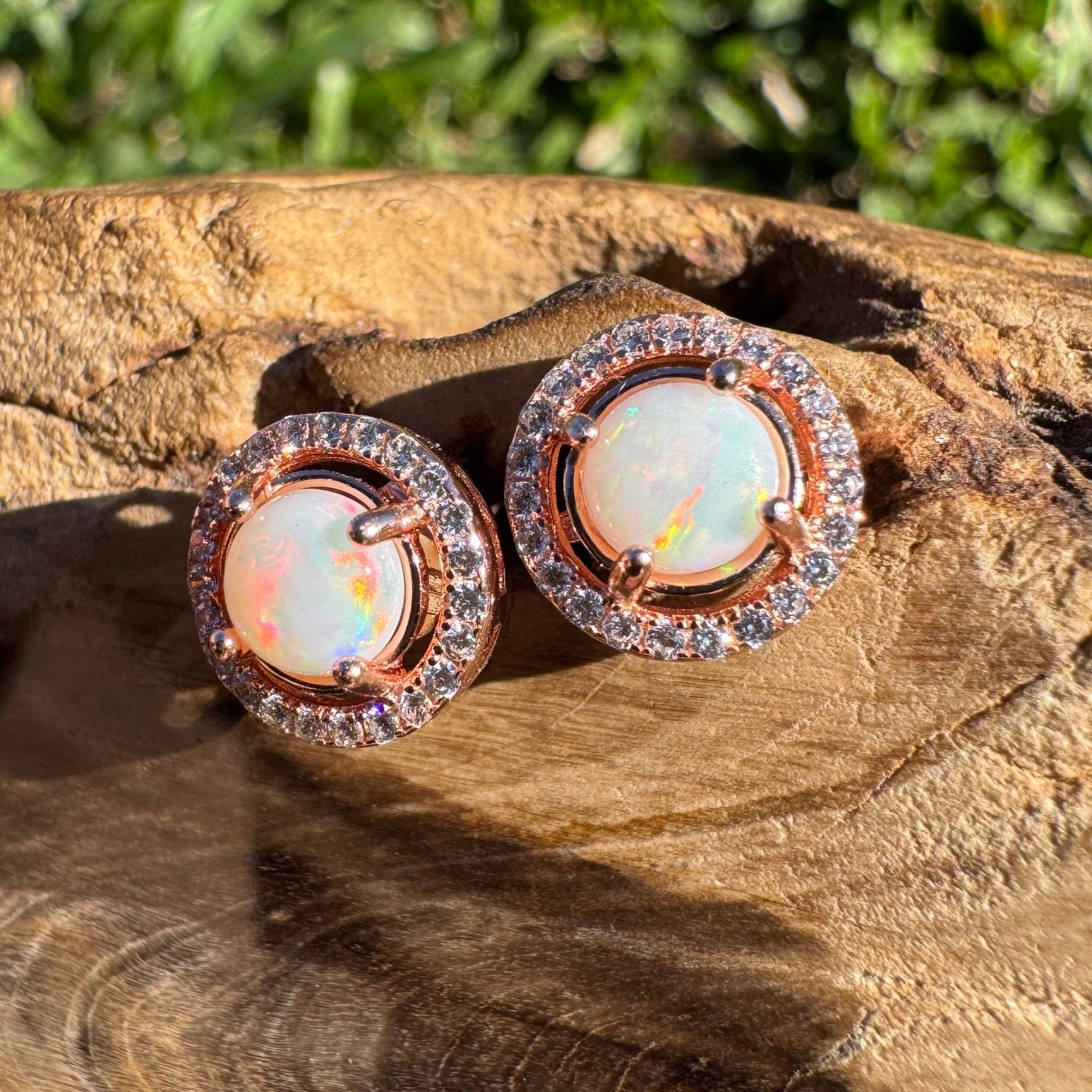 0.8ct Coober Pedy Opal Stud Earrings ~ 'Beechworth Twin Studs' | Rose Gold Coated 925 Sterling Silver | Solid Australian Opal