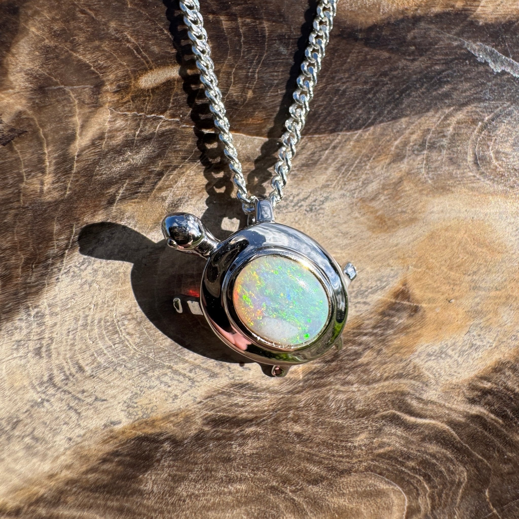 0.8ct Coober Pedy Opal Turtle Pendant Necklace ~ 'Heron Passage' | 925 Sterling Silver | Solid Australian Opal