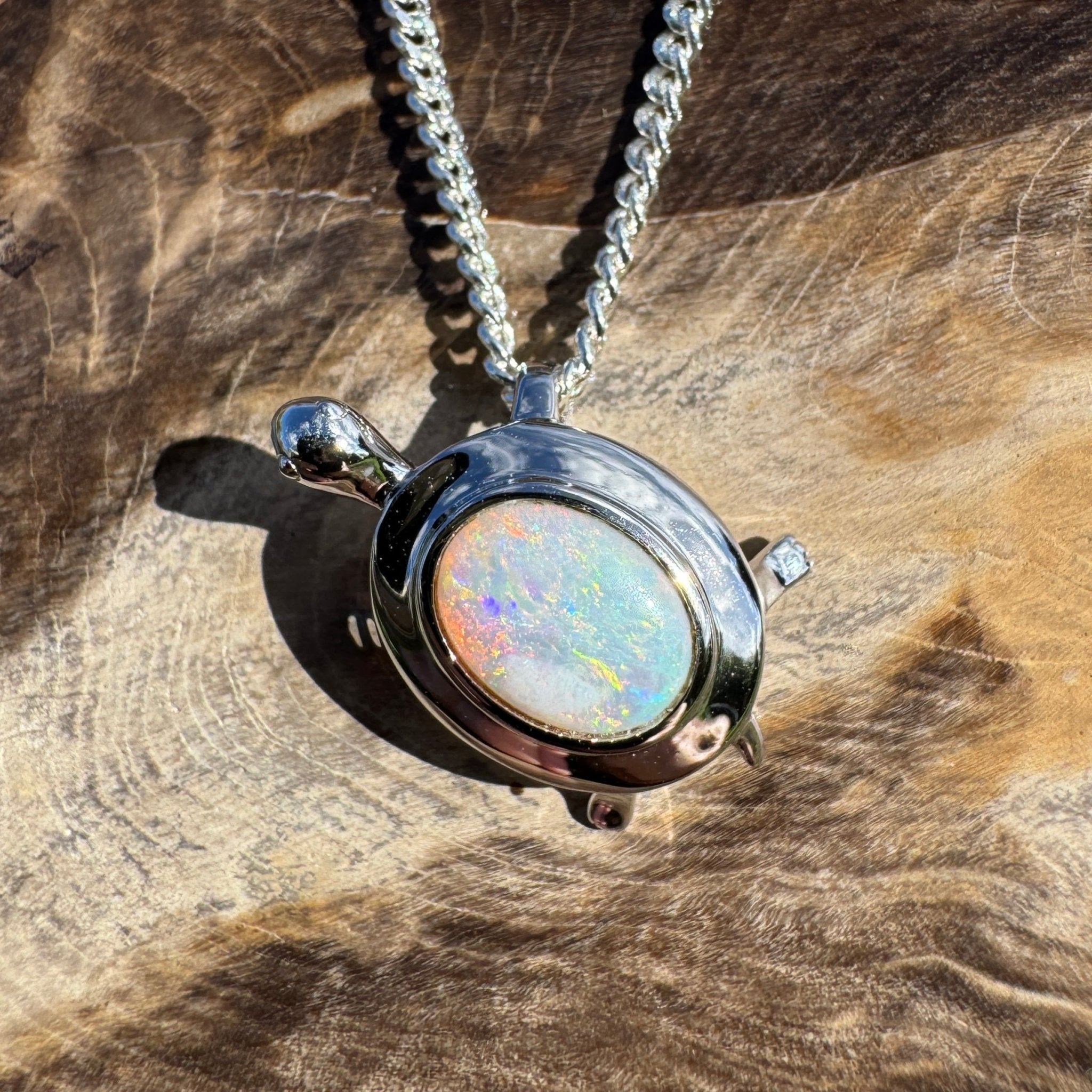 0.8ct Coober Pedy Opal Turtle Pendant Necklace ~ 'Heron Passage' | 925 Sterling Silver | Solid Australian Opal