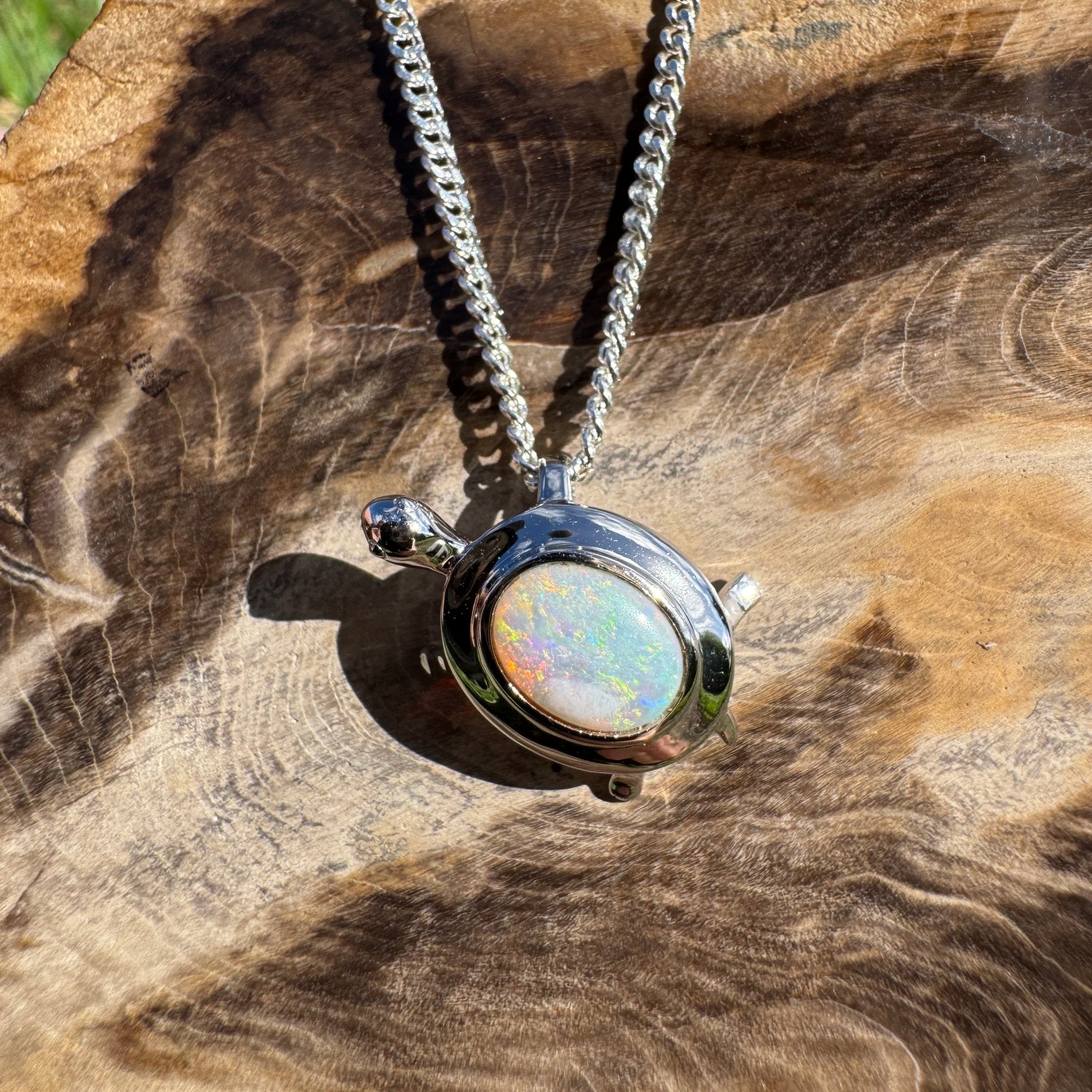 0.8ct Coober Pedy Opal Turtle Pendant Necklace ~ 'Heron Passage' | 925 Sterling Silver | Solid Australian Opal