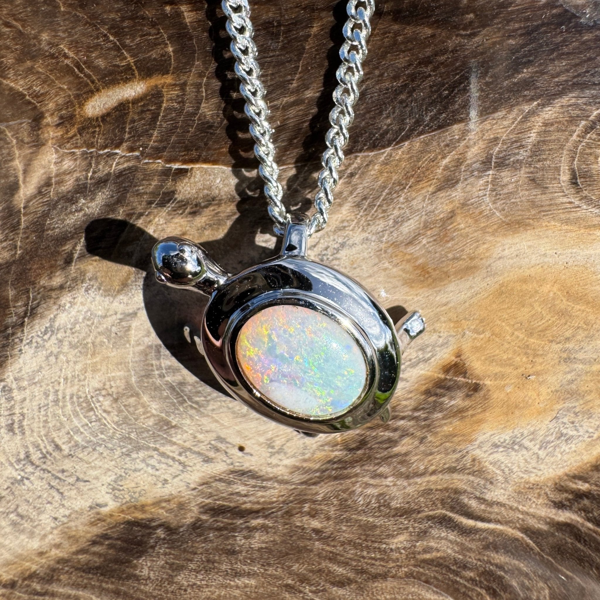 0.8ct Coober Pedy Opal Turtle Pendant Necklace ~ 'Heron Passage' | 925 Sterling Silver | Solid Australian Opal