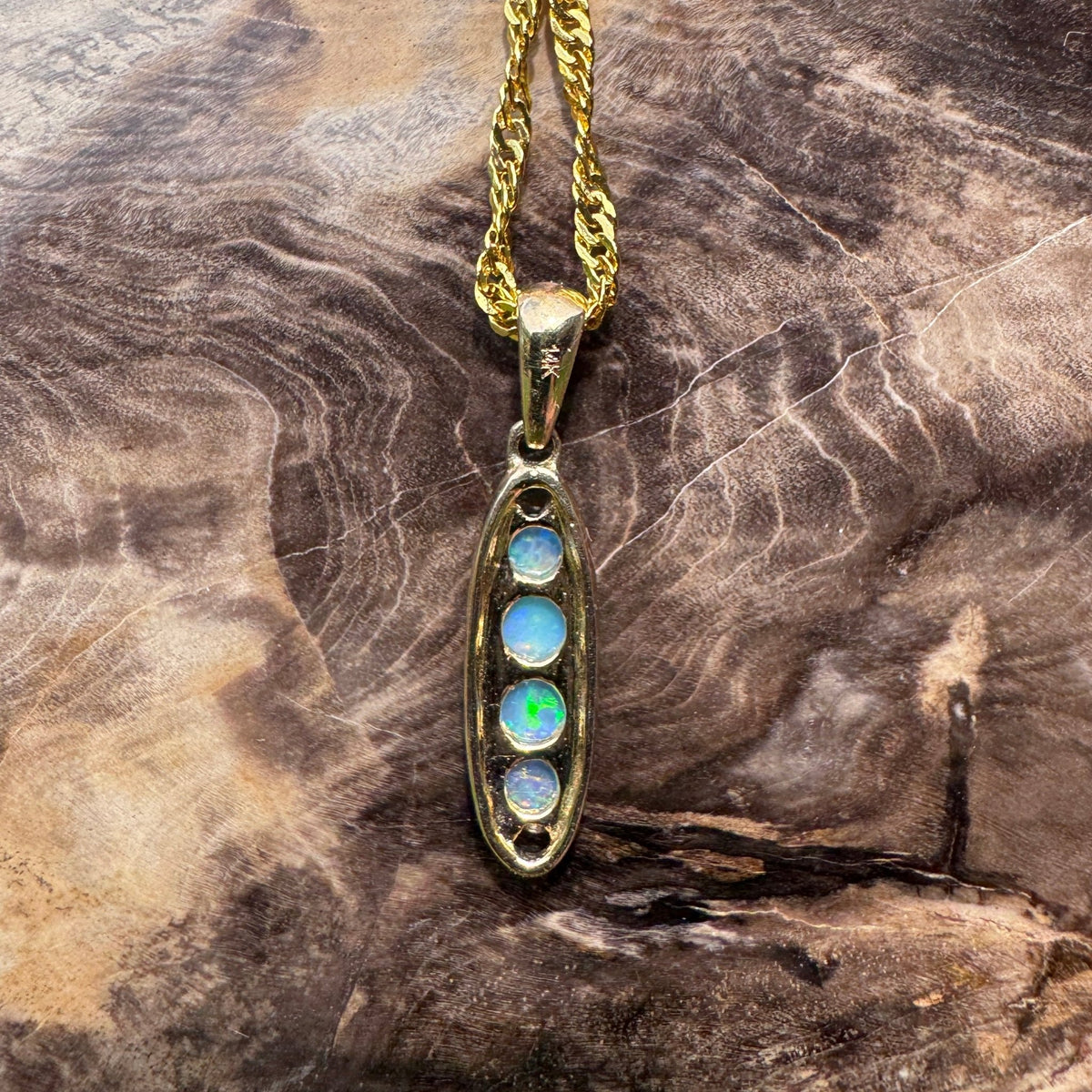 0.8ct Lightning Ridge Opal Bar Pendant Necklace ~ 'Kangaroo Valley Colour' | 14ct Yellow Gold | Solid Australian Opal