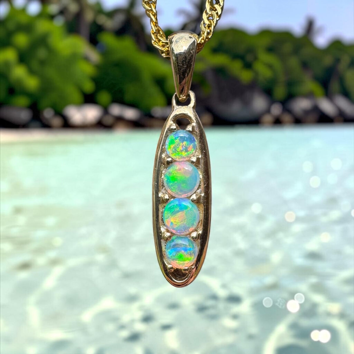 0.8ct Lightning Ridge Opal Bar Pendant Necklace ~ 'Kangaroo Valley Colour' | 14ct Yellow Gold | Solid Australian Opal