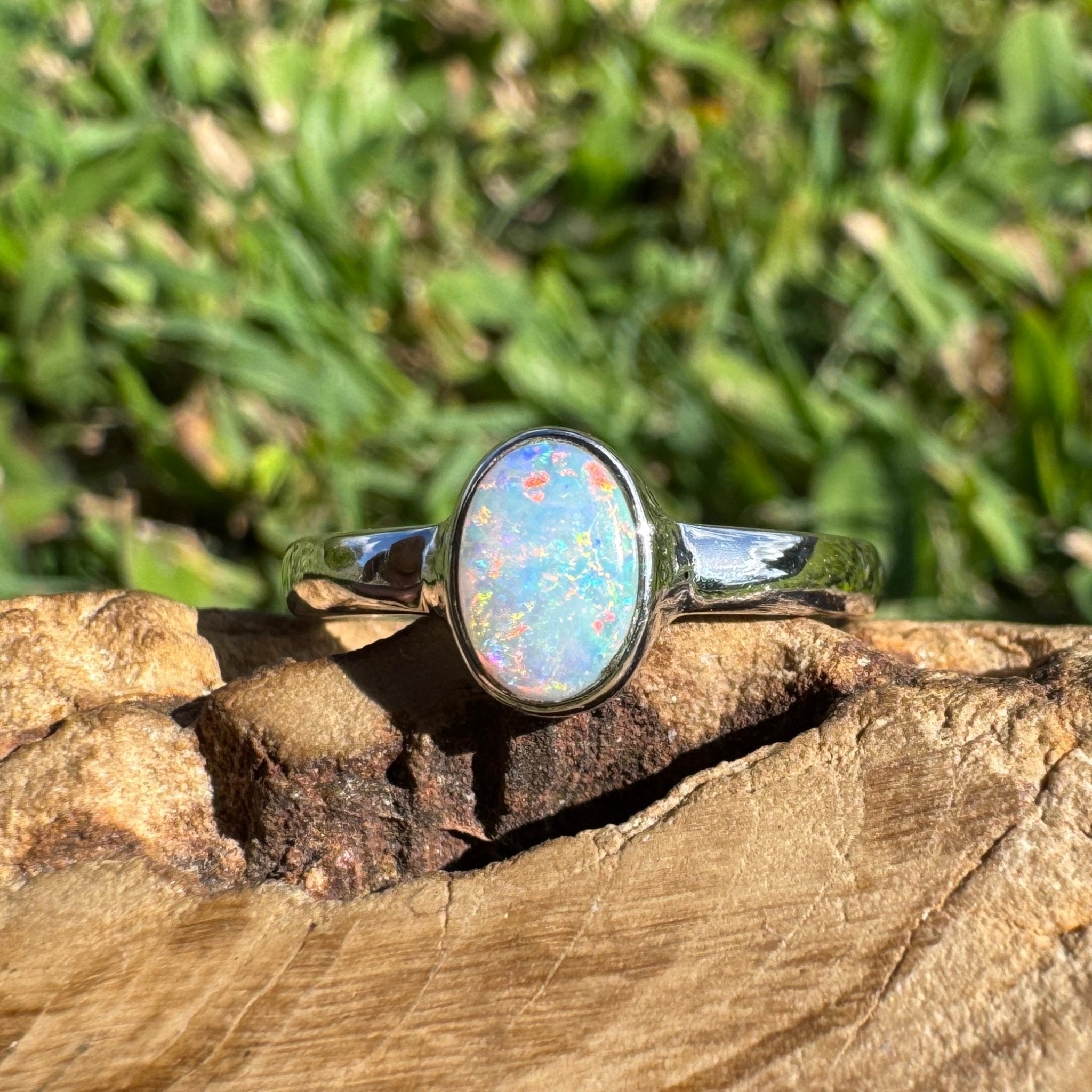 0.8ct Lightning Ridge Opal Ring ~ 'Karijini Spark' | 925 Sterling Silver | Solid Australian Opal