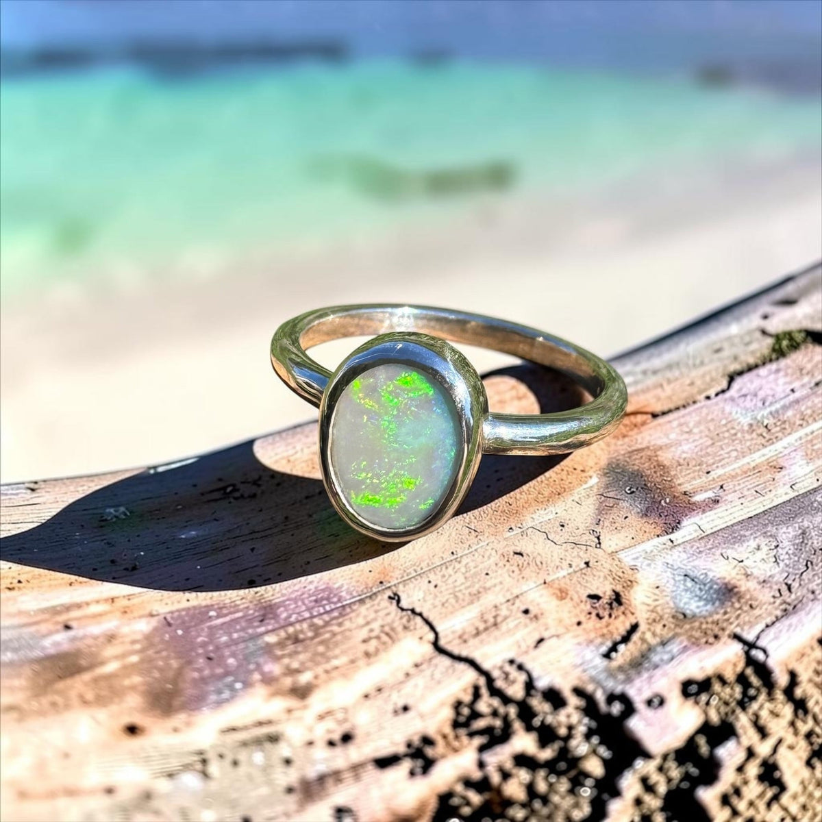0.8ct Lightning Ridge Opal Ring ~ 'Lesueur Wildflower' | 925 Sterling Silver | Solid Australian Opal