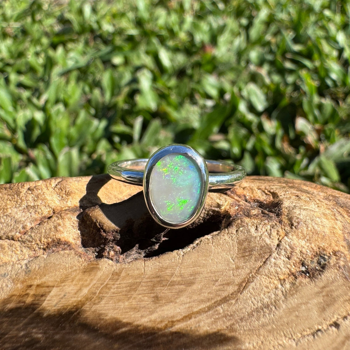 0.8ct Lightning Ridge Opal Ring ~ 'Lesueur Wildflower' | 925 Sterling Silver | Solid Australian Opal