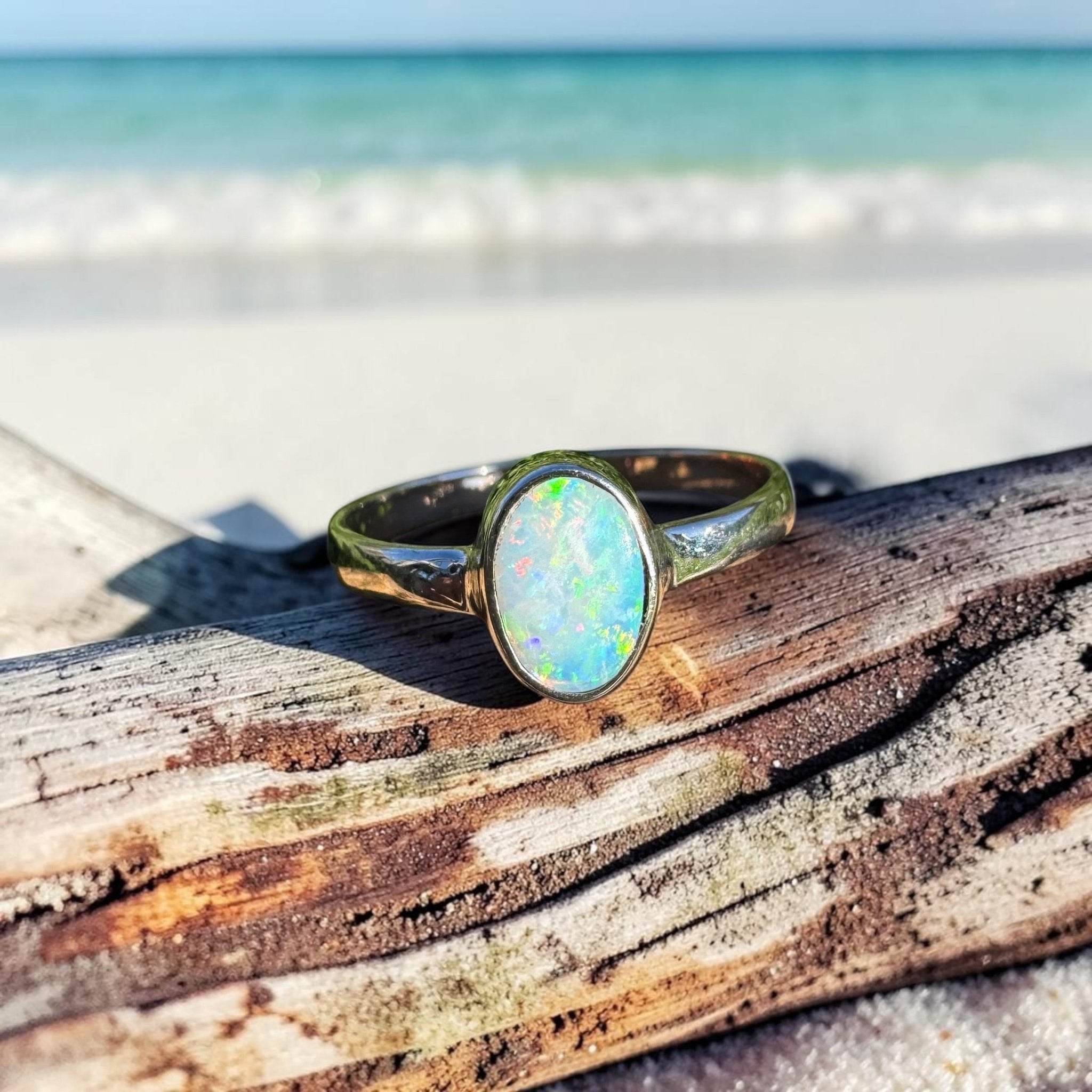 0.8ct Lightning Ridge Opal Ring ~ 'Montague Current' | 925 Sterling Silver | Solid Australian Opal