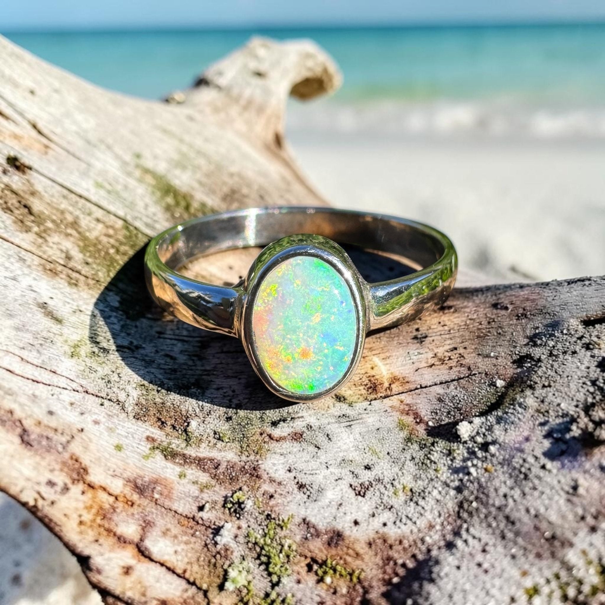 0.8ct Lightning Ridge Opal Ring ~ 'Mungo Moonrise' | 925 Sterling Silver | Solid Australian Opal