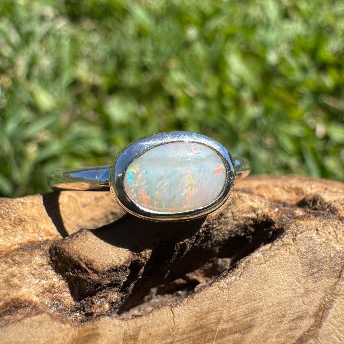 0.8ct Mintabie Opal Ring ~ 'Beltana Firetide' | 925 Sterling Silver | Solid Australian Opal