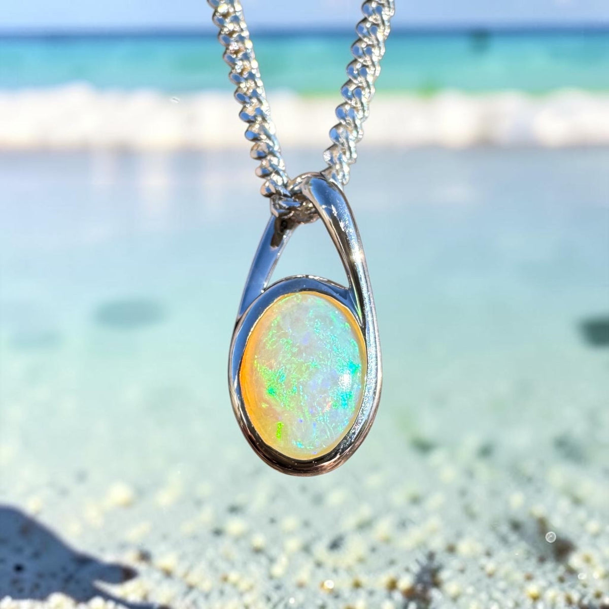 0.9ct Coober Pedy Crystal Opal Pendant Necklace ~ 'Geographe Bay Blues' | 925 Sterling Silver | Solid Australian Opal