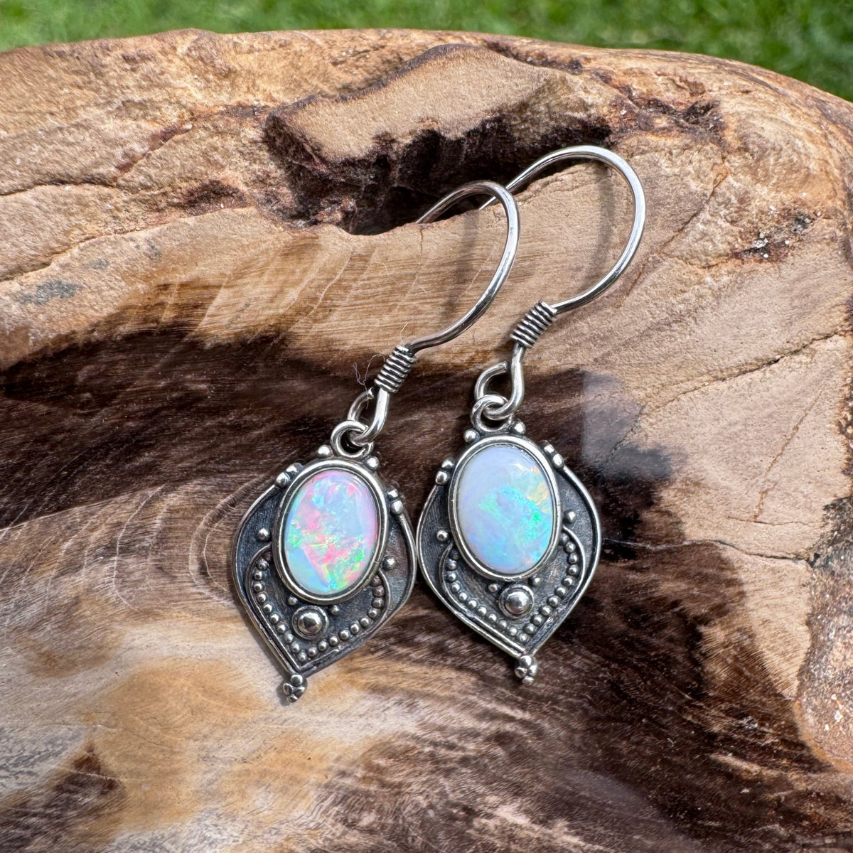 0.9ct Coober Pedy Opal Hook Earrings ~ 'Mount Gambier Fire' | 925 Sterling Silver | Solid Australian Opal