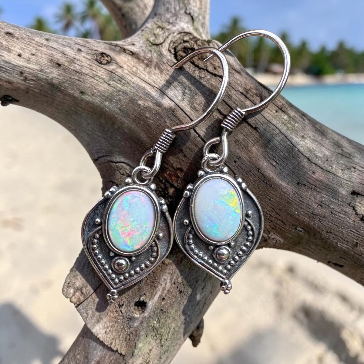 0.9ct Coober Pedy Opal Hook Earrings ~ 'Mount Gambier Fire' | 925 Sterling Silver | Solid Australian Opal