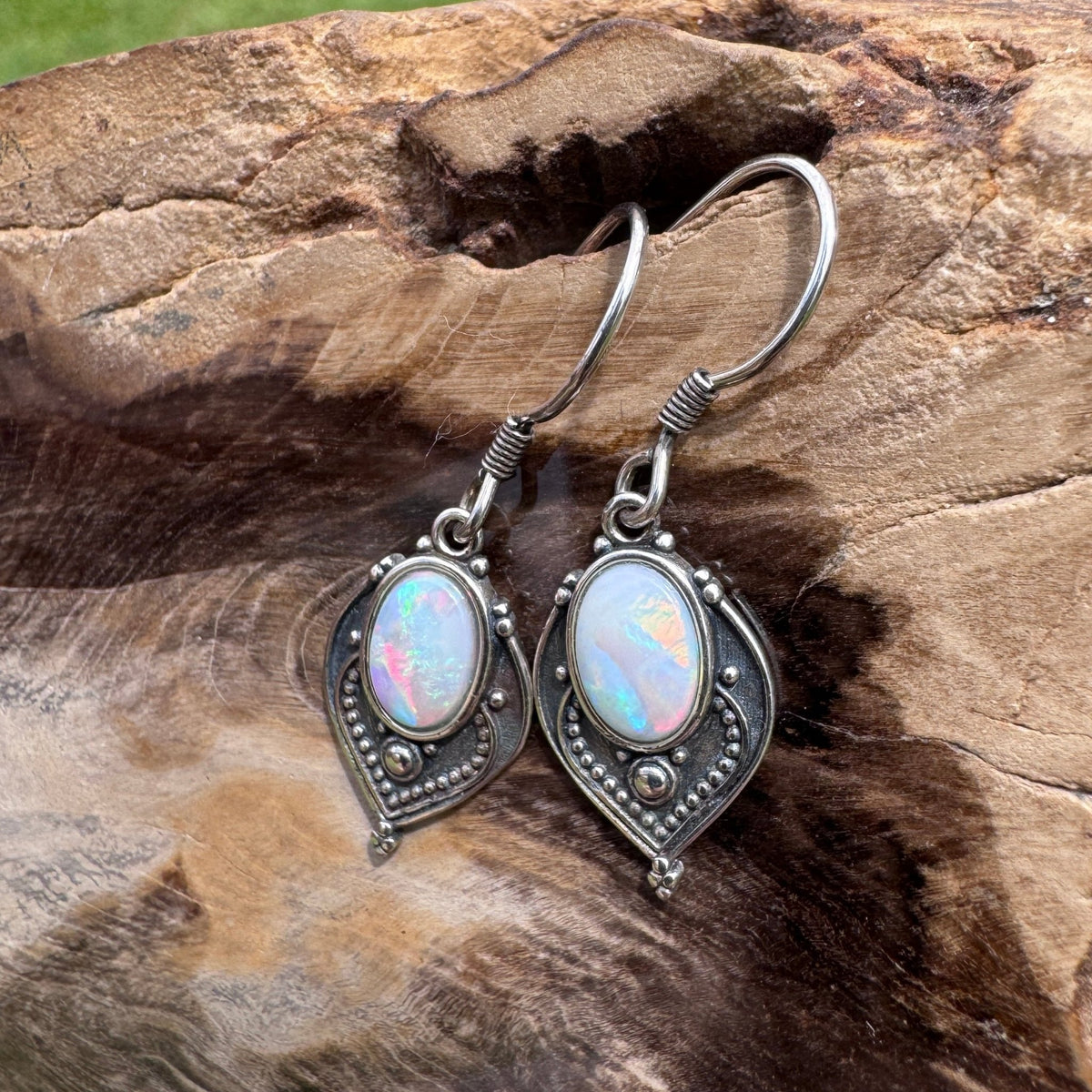 0.9ct Coober Pedy Opal Hook Earrings ~ 'Mount Gambier Fire' | 925 Sterling Silver | Solid Australian Opal