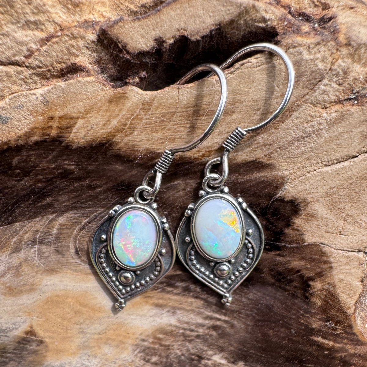 0.9ct Coober Pedy Opal Hook Earrings ~ 'Mount Gambier Fire' | 925 Sterling Silver | Solid Australian Opal