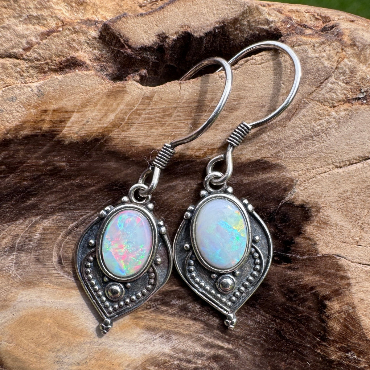 0.9ct Coober Pedy Opal Hook Earrings ~ 'Mount Gambier Fire' | 925 Sterling Silver | Solid Australian Opal