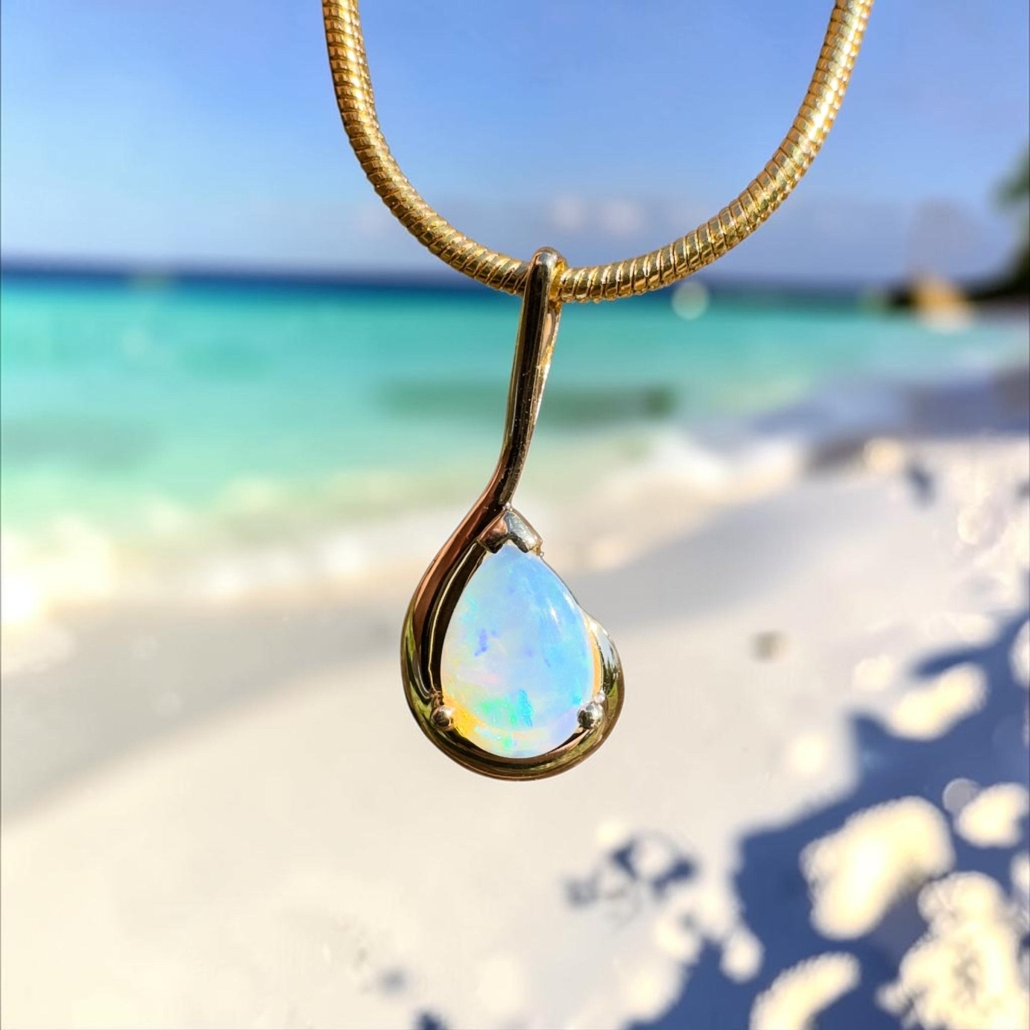0.9ct Coober Pedy Opal Pendant Necklace ~ 'Alexandra Headland Gold' | 9ct Yellow Gold | Solid Australian Opal