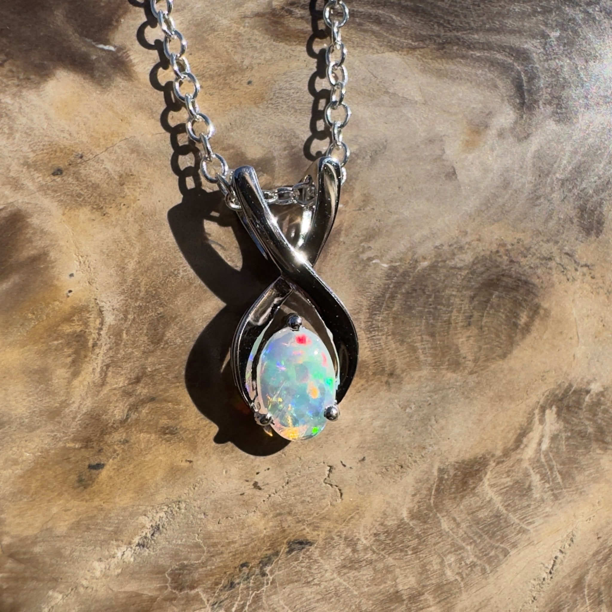 0.9ct Coober Pedy Opal Pendant Necklace ~ 'Bermagui Beams' | 925 Sterling Silver | Solid Australian Opal