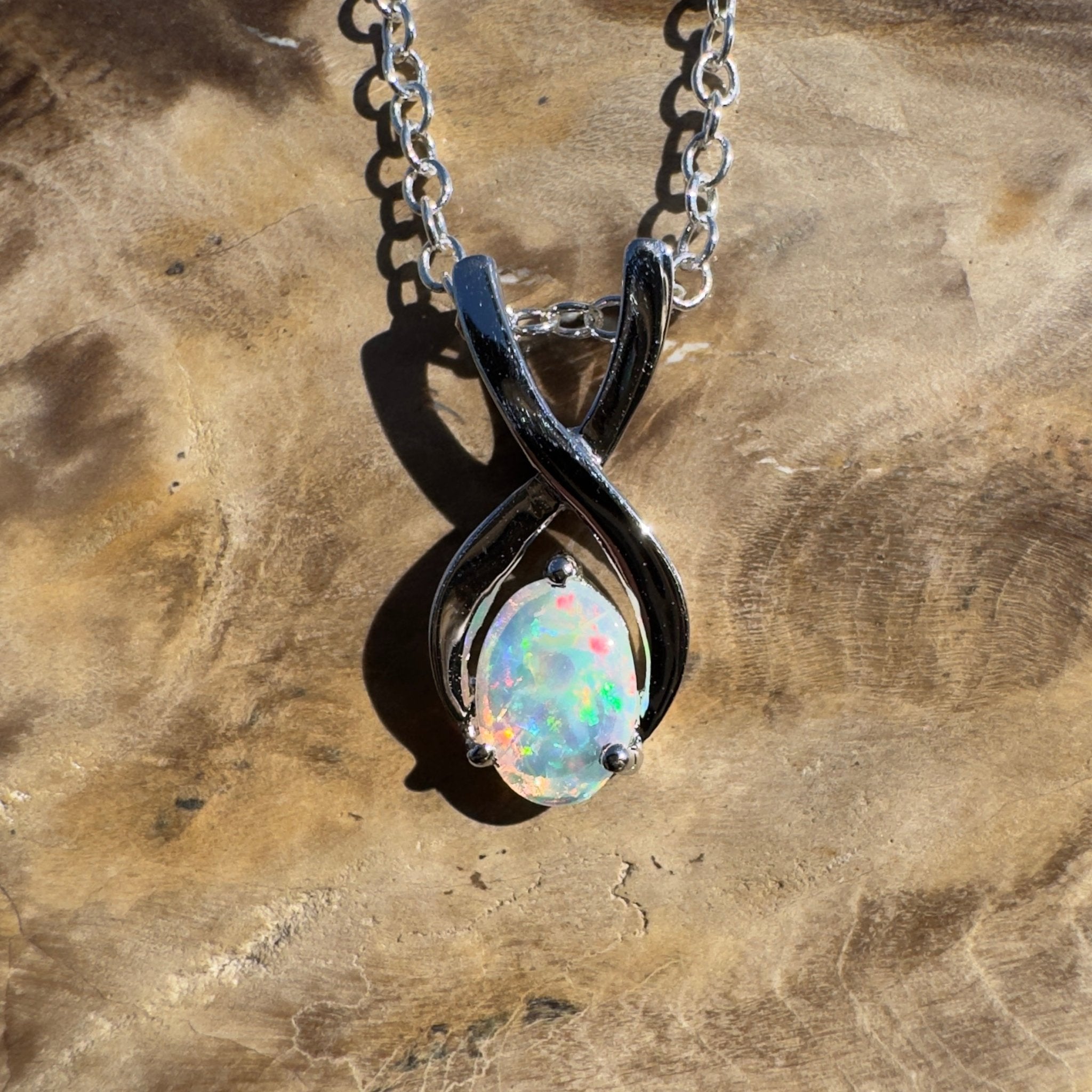 0.9ct Coober Pedy Opal Pendant Necklace ~ 'Bermagui Beams' | 925 Sterling Silver | Solid Australian Opal