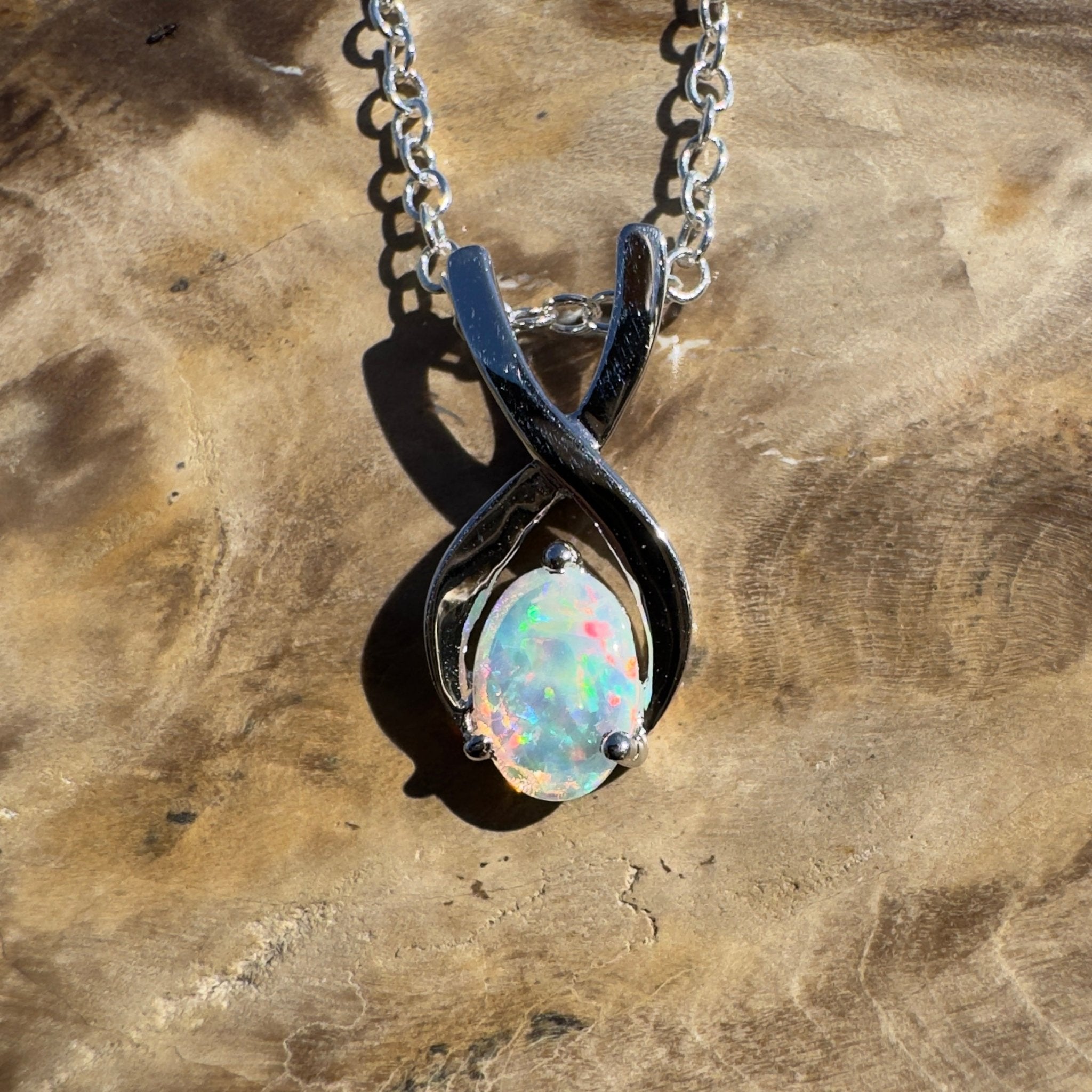 0.9ct Coober Pedy Opal Pendant Necklace ~ 'Bermagui Beams' | 925 Sterling Silver | Solid Australian Opal