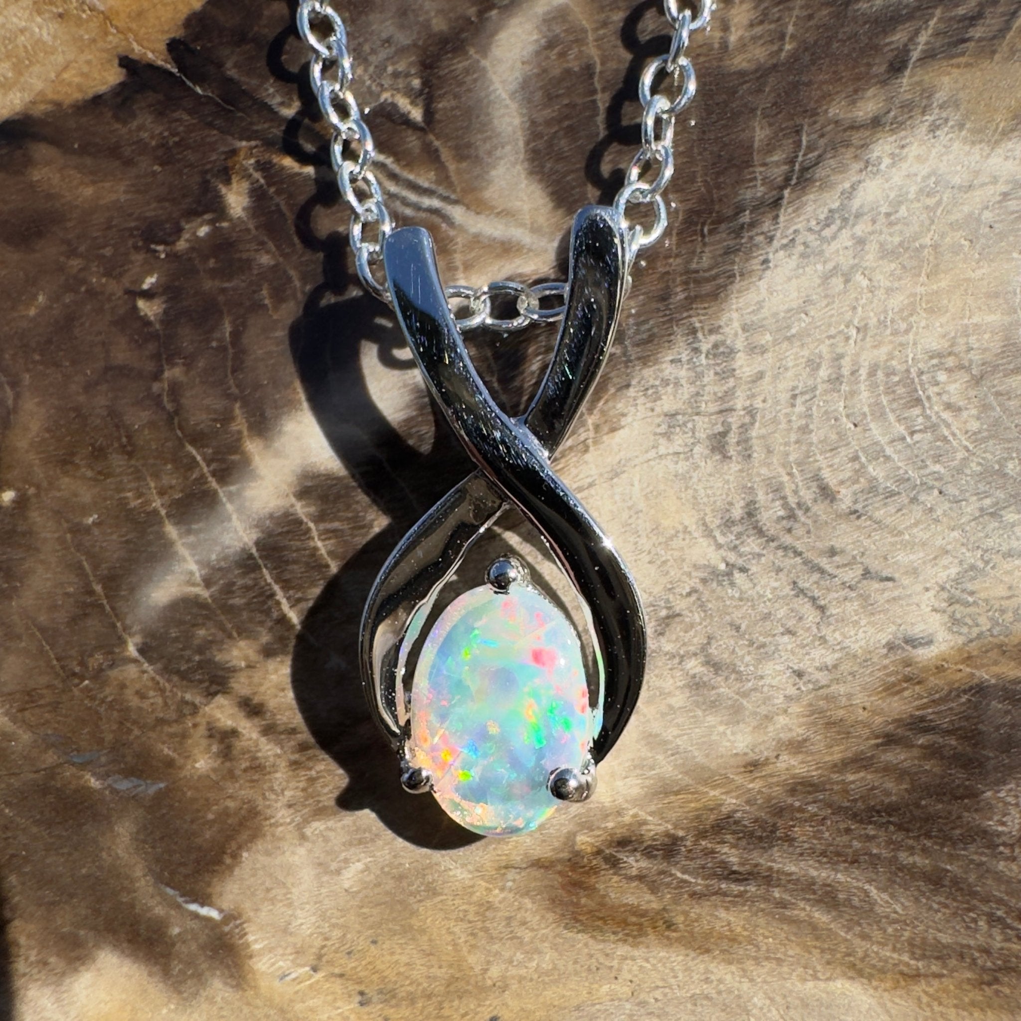 0.9ct Coober Pedy Opal Pendant Necklace ~ 'Bermagui Beams' | 925 Sterling Silver | Solid Australian Opal