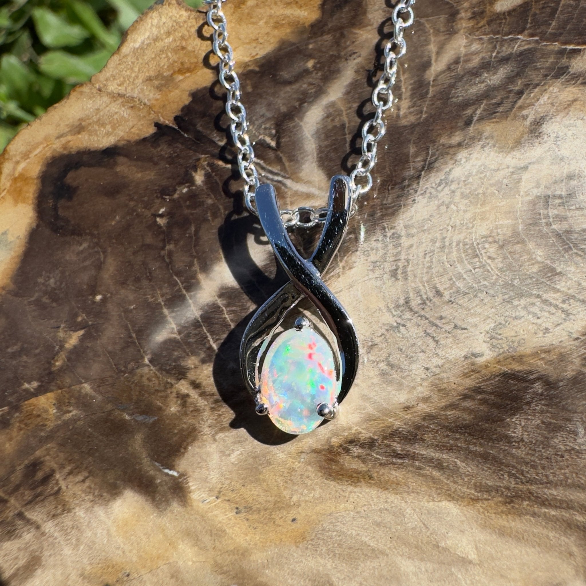 0.9ct Coober Pedy Opal Pendant Necklace ~ 'Bermagui Beams' | 925 Sterling Silver | Solid Australian Opal