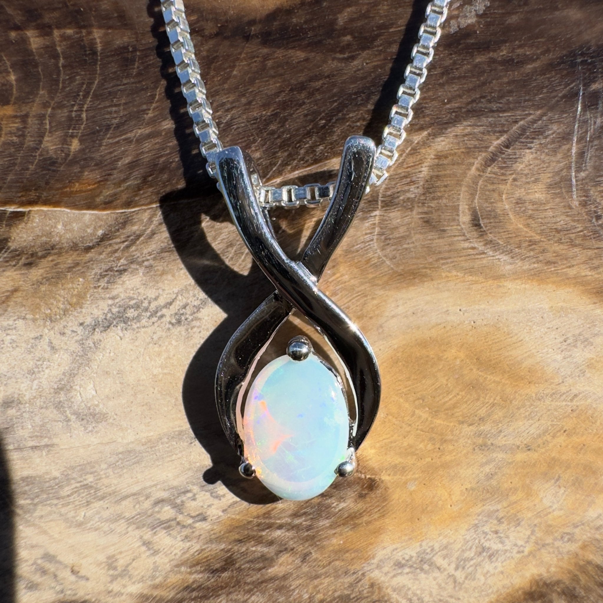 0.9ct Coober Pedy Opal Pendant Necklace ~ 'Boat Harbour Blue' | 925 Sterling Silver | Solid Australian Opal