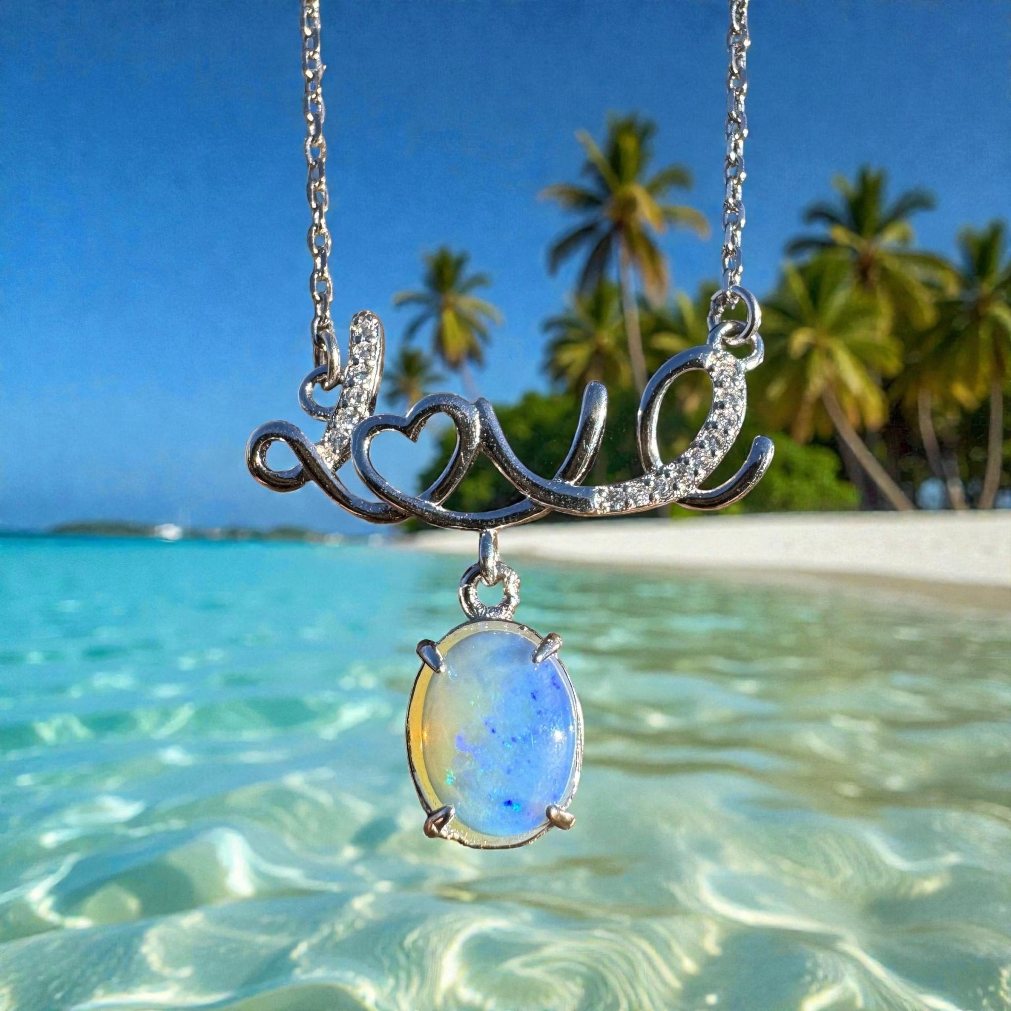 0.9ct Coober Pedy Opal Pendant Necklace ~ 'Cobbold Gorge Blue' | 925 Sterling Silver | Solid Australian Opal